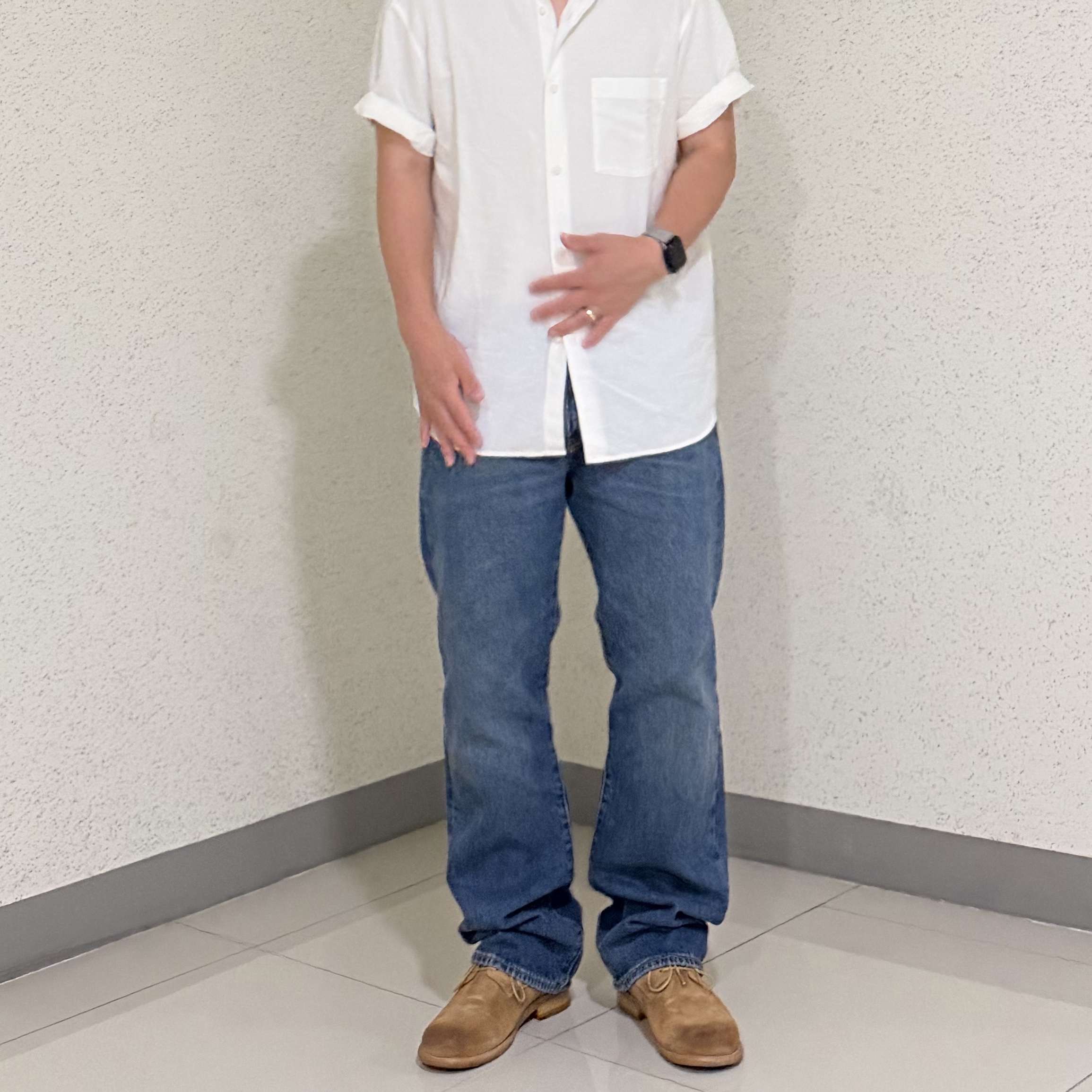 Levi's 501 Original Fit Jean Midium Indigo, Yase Cowhide Derby Shoes Brown 착용 스타일