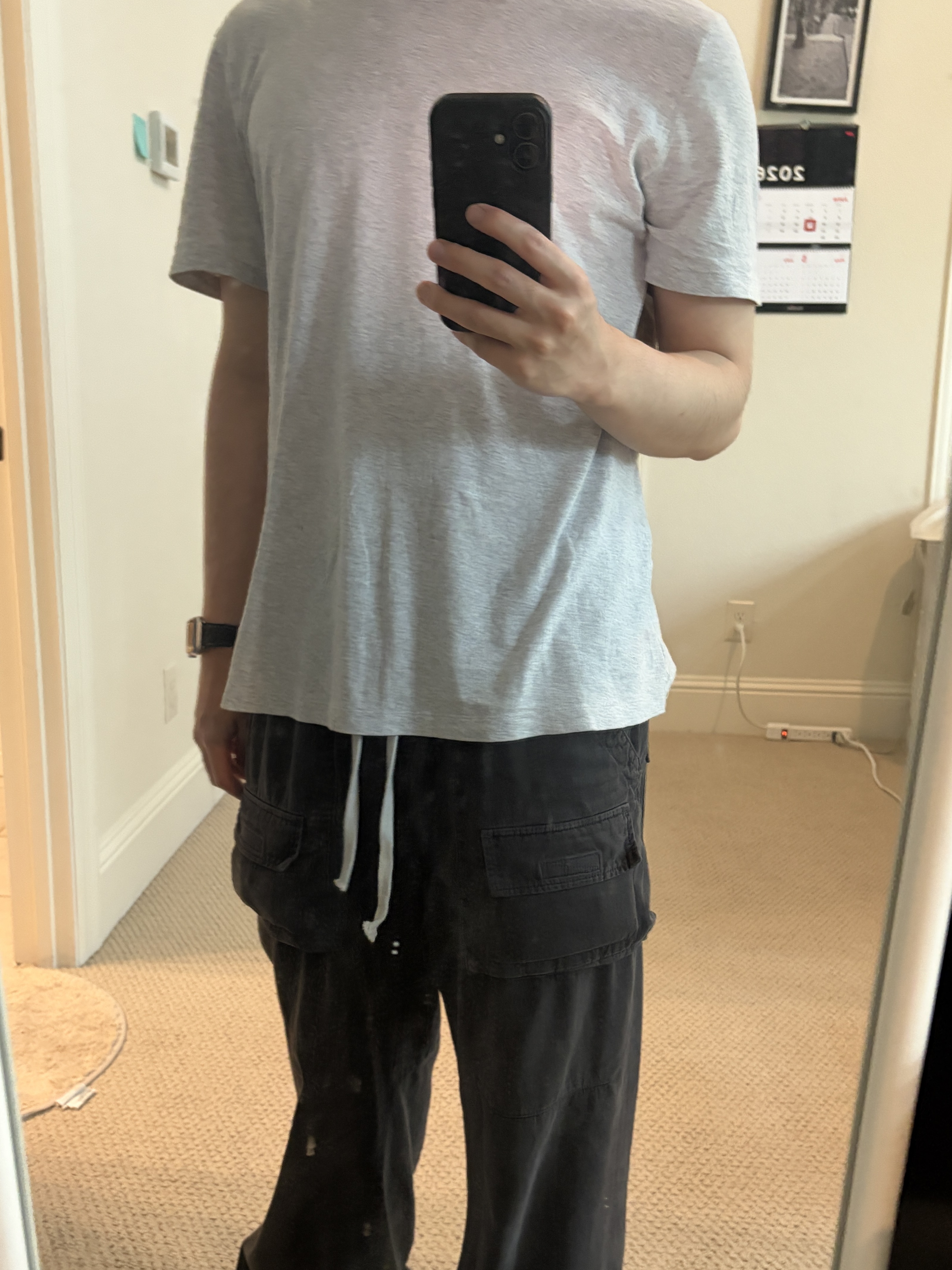 Polyteru Human Index Human Basica T-Shirt Melange Gray, Polyteru Front Cargo Pants 1.2v Black 착용 스타일