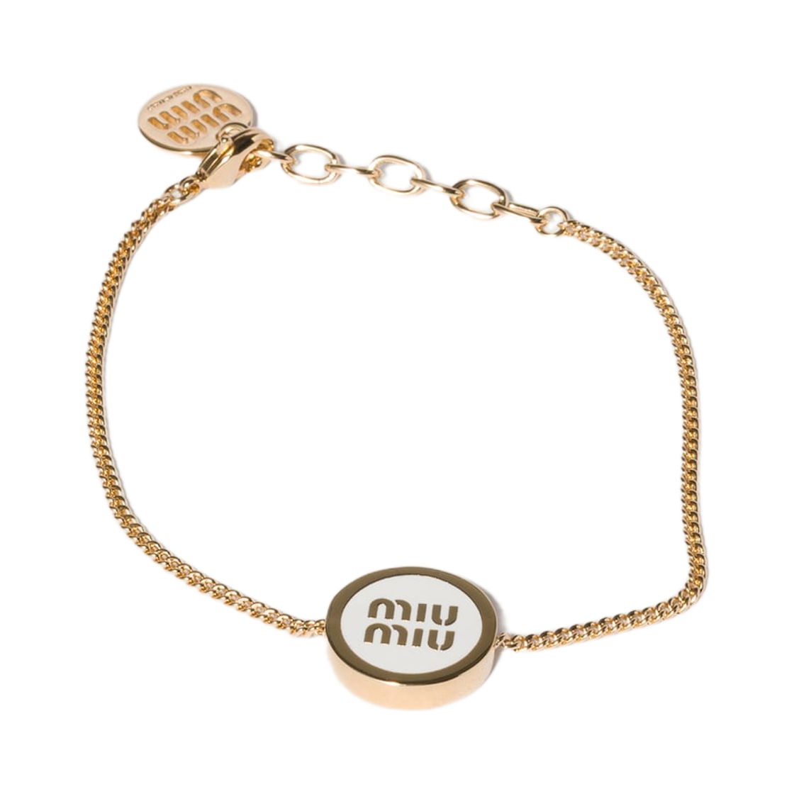 (W) 미우 미우 에나멜 메탈 브레이슬릿 화이트 골드((W) Miu Miu Enameled Metal Bracelet White Gold)