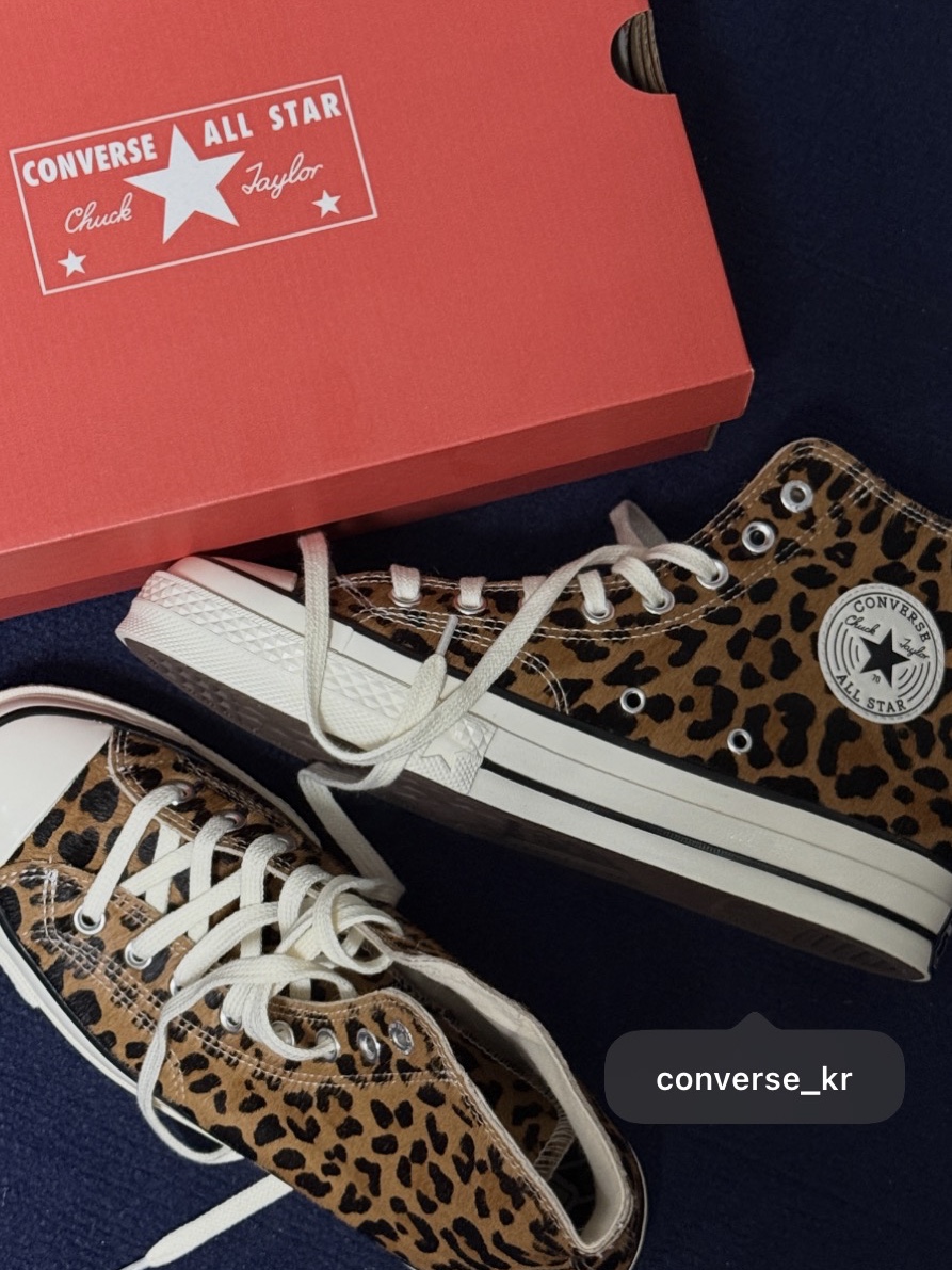 (W) Converse Chuck 70 X Leopard Pony Hair Black 착용 스타일 - 4