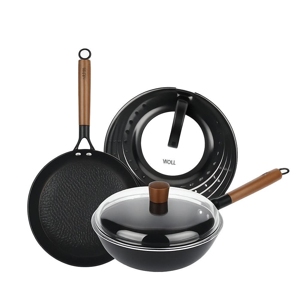 볼 아이언 무쇠주물 라이트 프라이팬 2종+튐방지뚜껑(FP24+WOK24+튐방지뚜껑)(WOLL Iron Cast Light 2‑Piece Frypan Set with Splatter Guard (24cm Frypan + 24cm Wok))