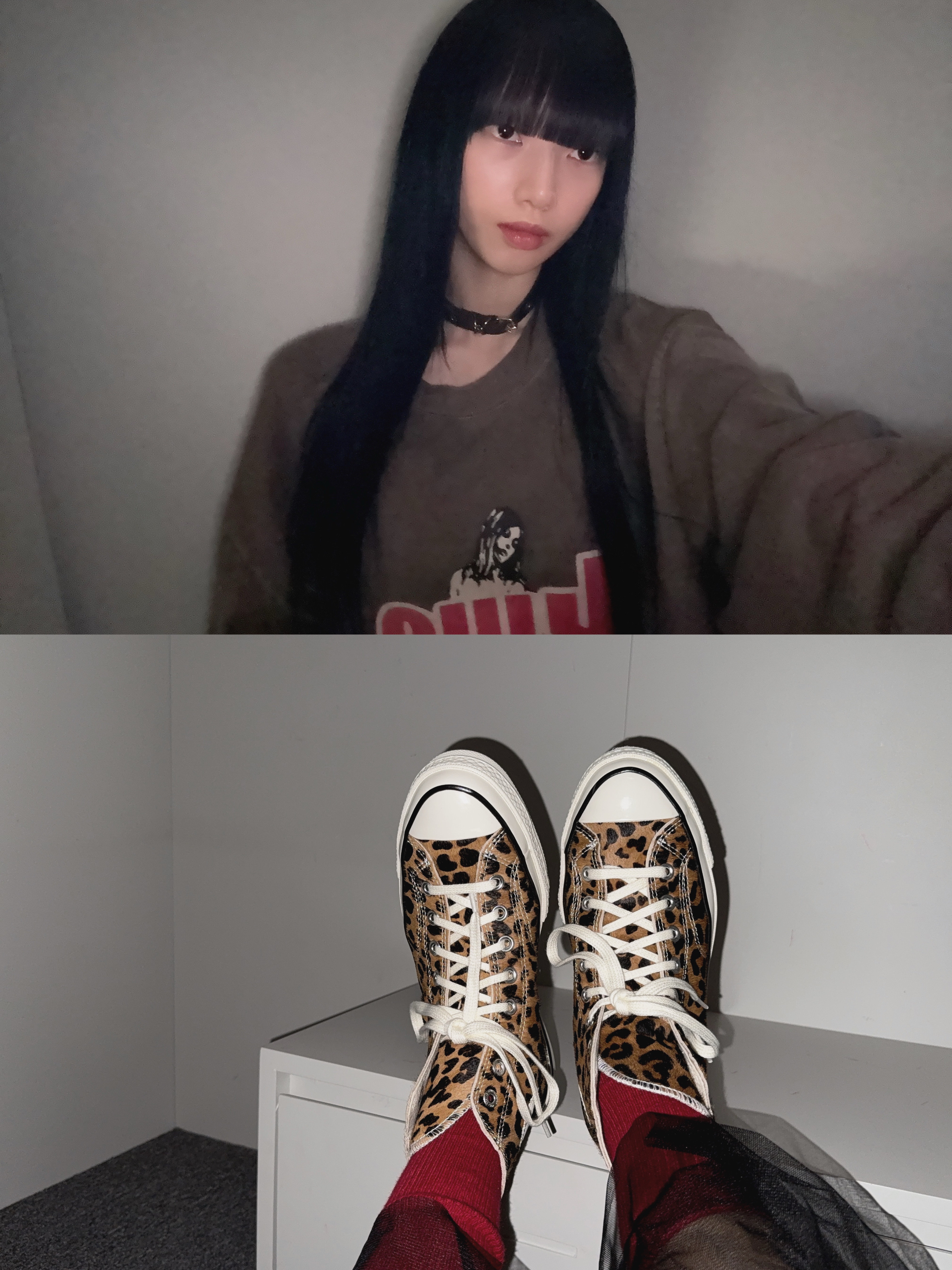 (W) Converse Chuck 70 X Leopard Pony Hair Black 착용 스타일 - 3