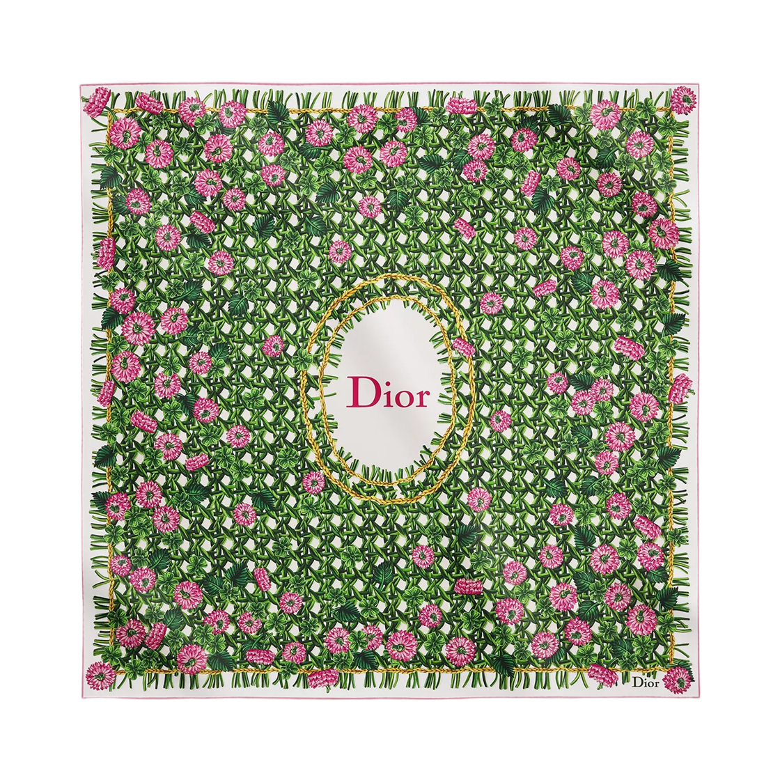 64TC090S6110-C610 (W) Dior Dioriviera Dior Cannage Garden 90 Square Scarf Silk Twill Green Pink