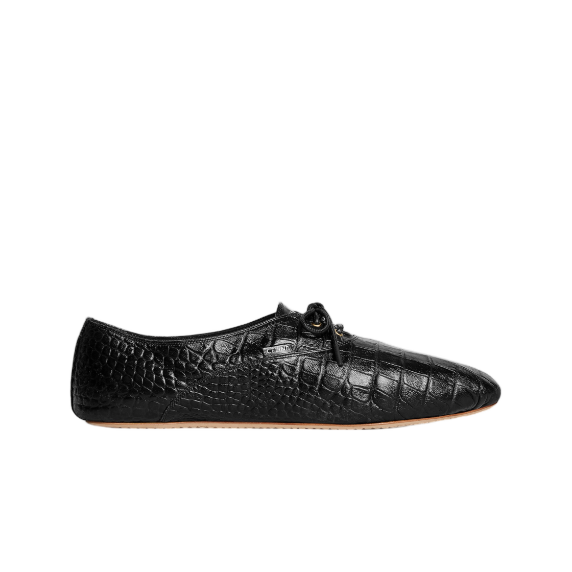 365775295C-38NO Celine Ballet Lace-Up Shoe in Crocodile Stamped Lambskin Black