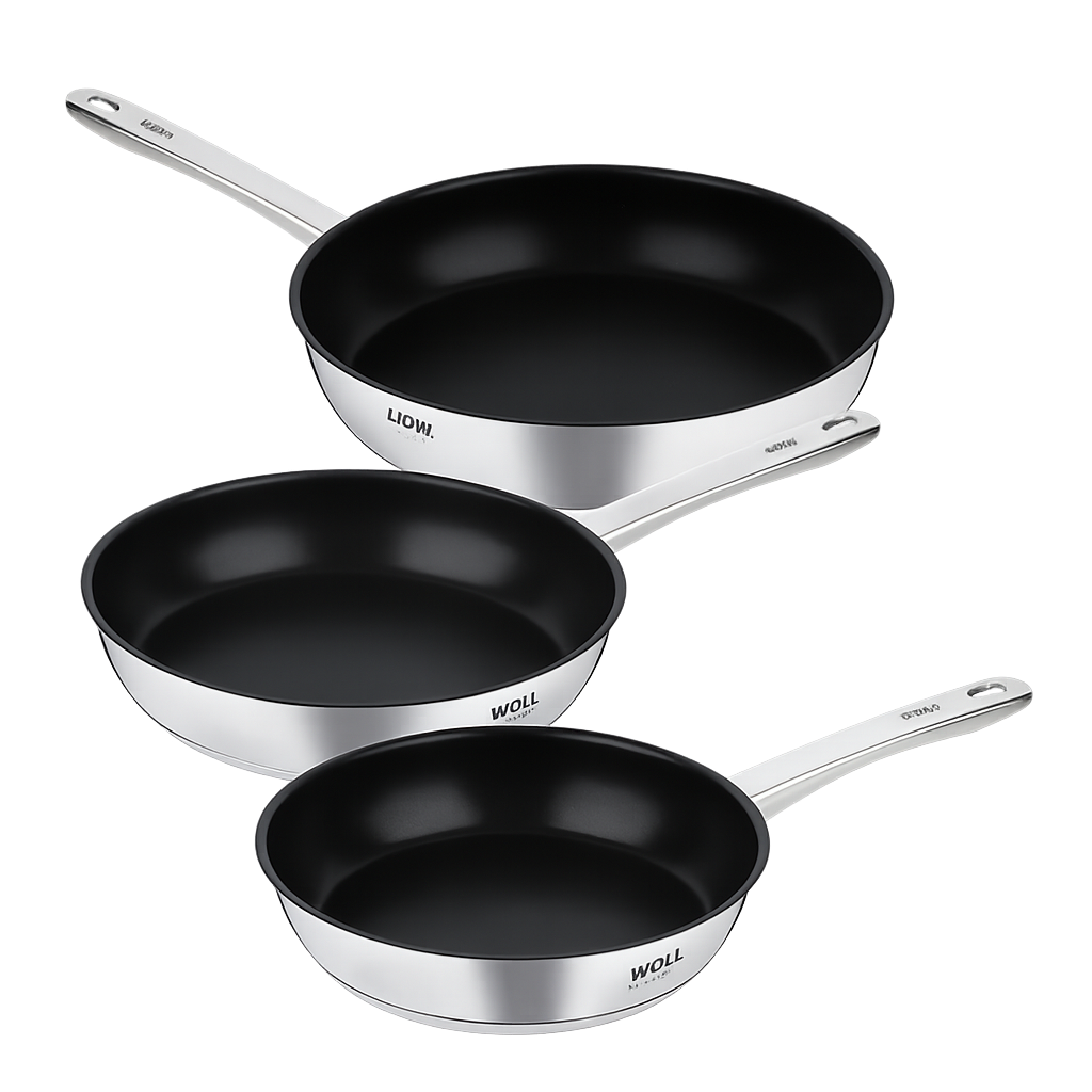 볼 다이아몬드쿡 스텐 후라이팬 3종세트 (20+24+28cm)(WOLL Diamond Cook Stainless Steel Frypan 3‑Piece Set (20cm + 24cm + 28cm))