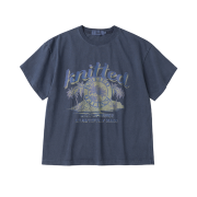 Knitted Pigment Palm Tree Graphic T-Shirt Crop Blue