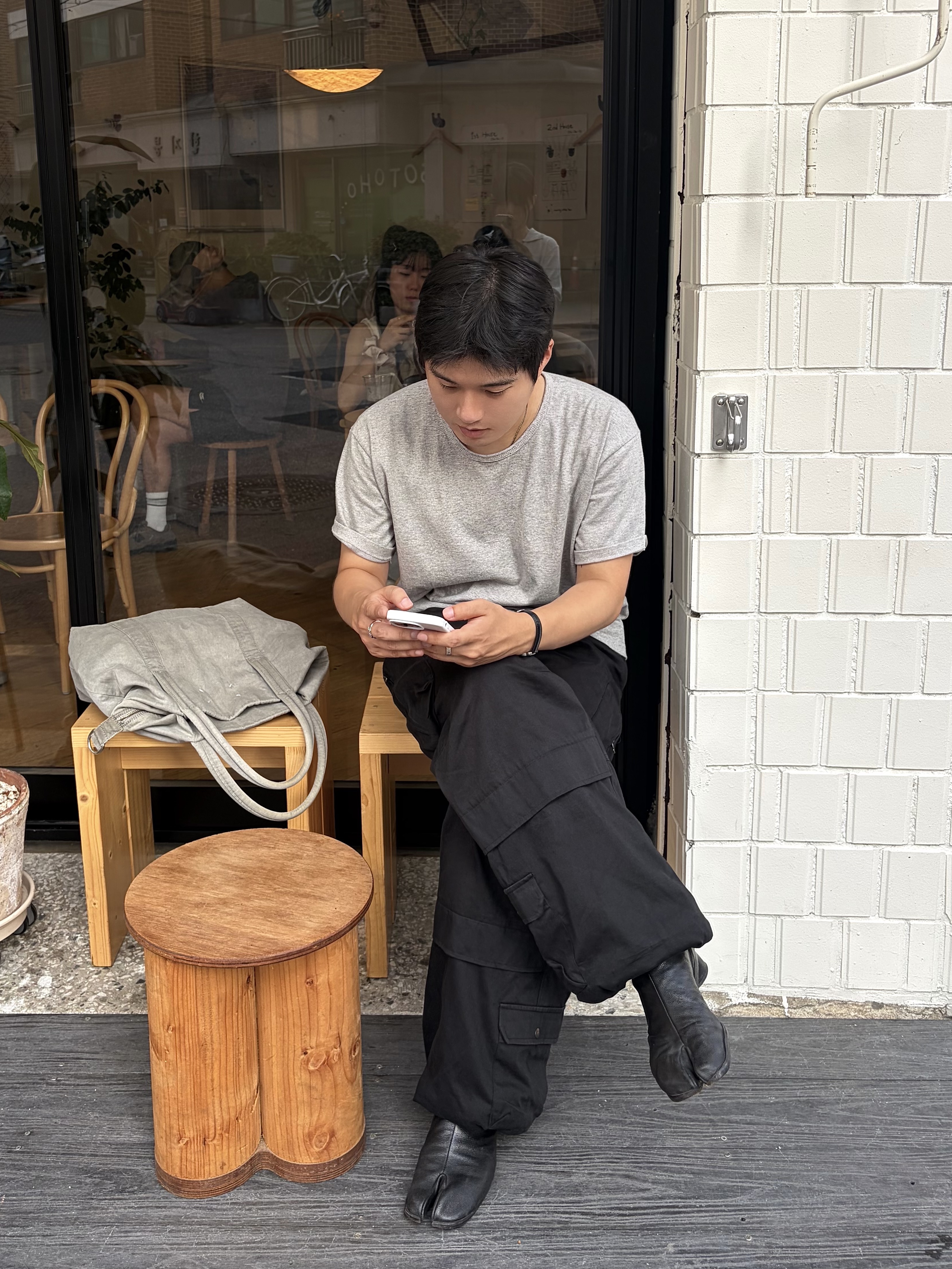 Hatchingroom Zip Cargo Work Pants Black 착용 스타일 - 1