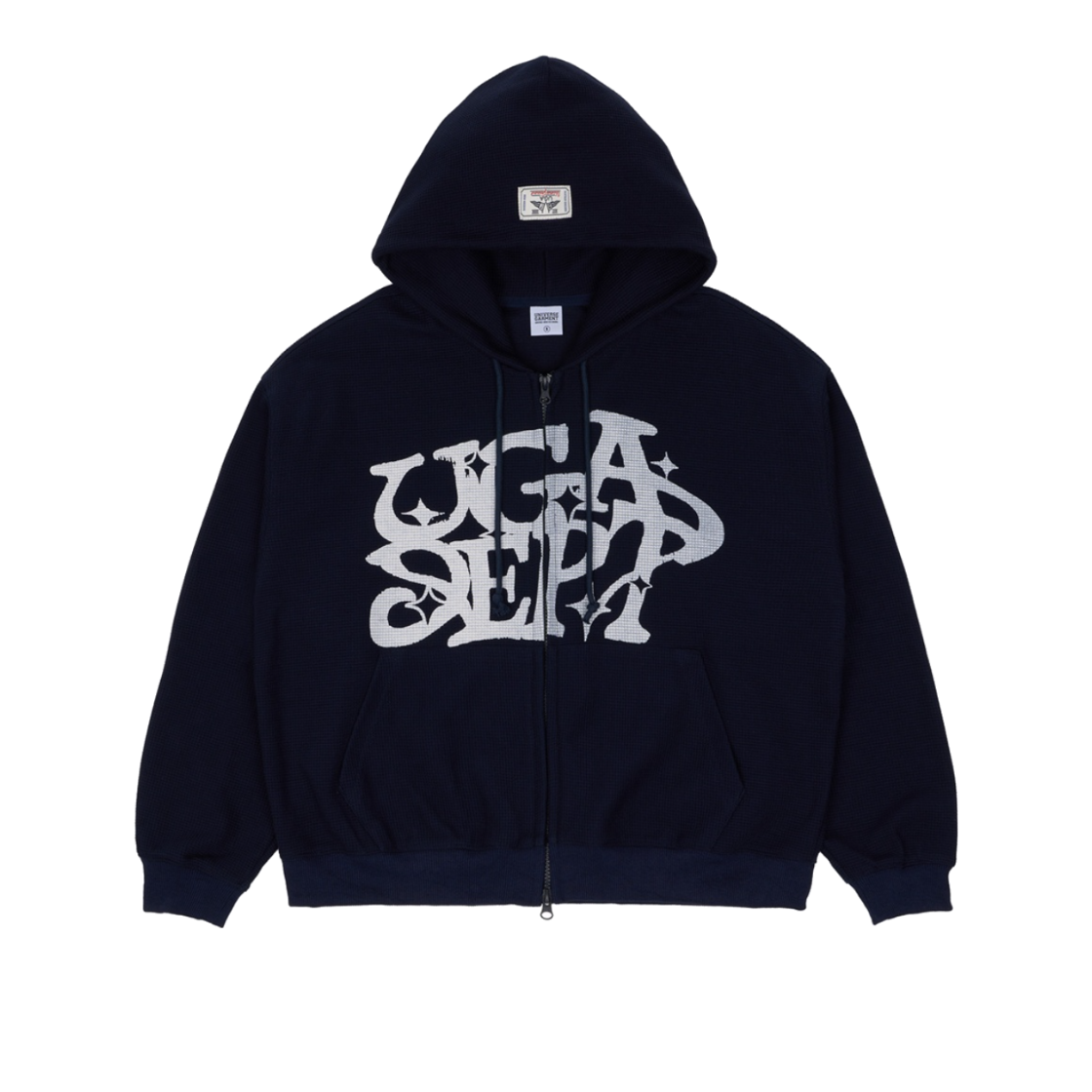BUQZPAS886NA UNIVERSE GARMENT Graffiti Waffle Hood Zip-Up Navy