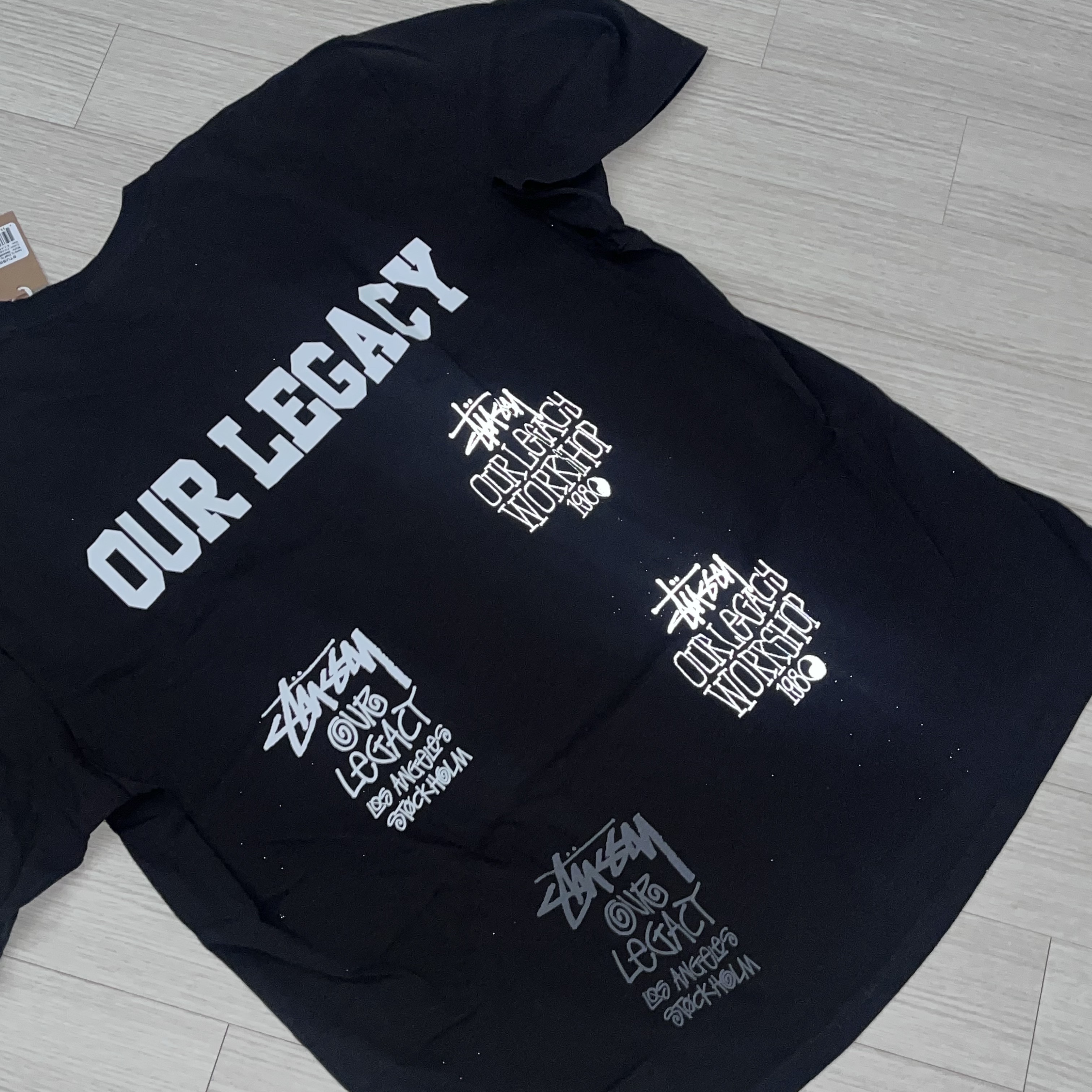 Stussy x Our Legacy Stamp T-Shirt Pigment Dyed Faded Black 착용 스타일