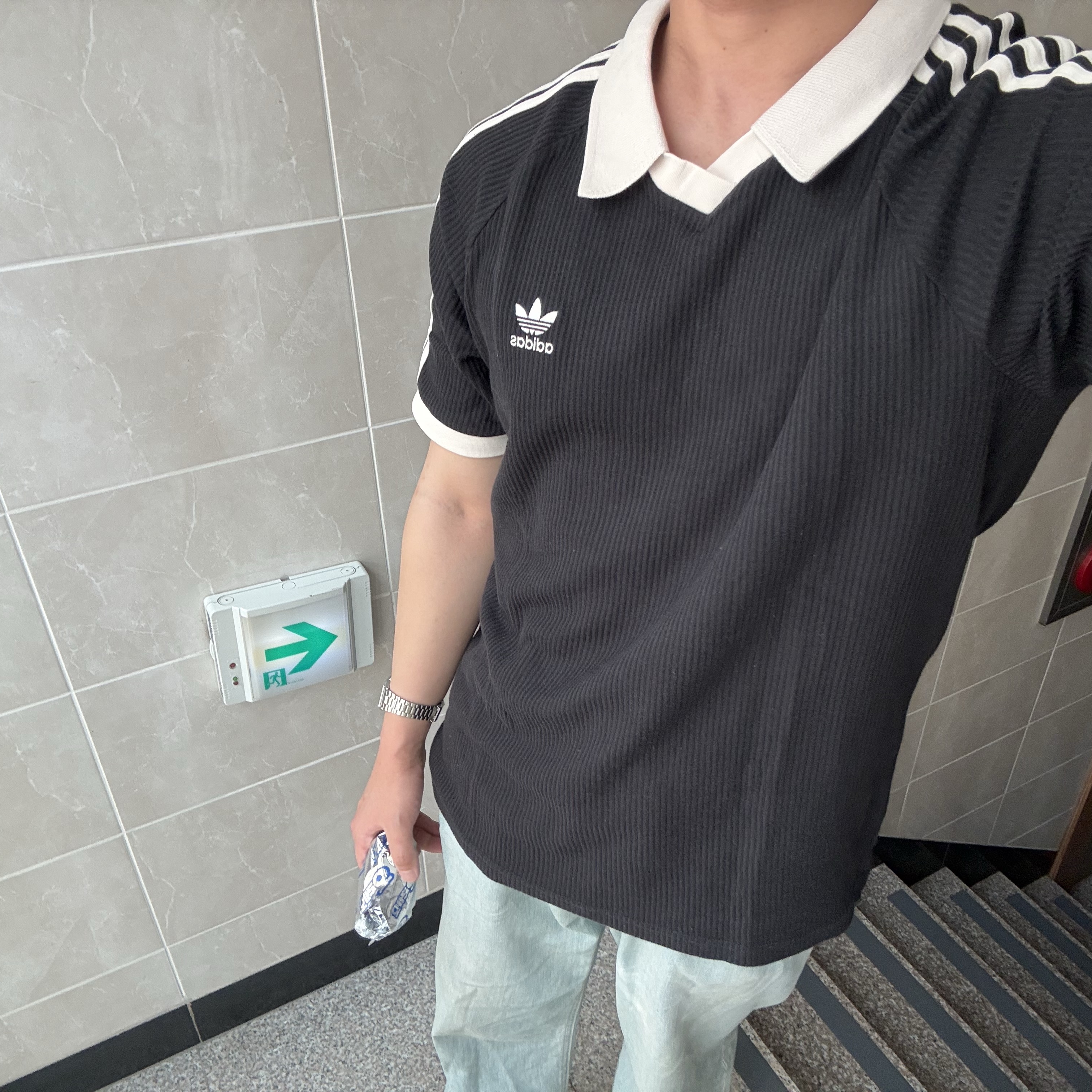 Adidas Waffle Short Sleeve Polo Shirt Black - KR Sizing 착용 스타일 - 3