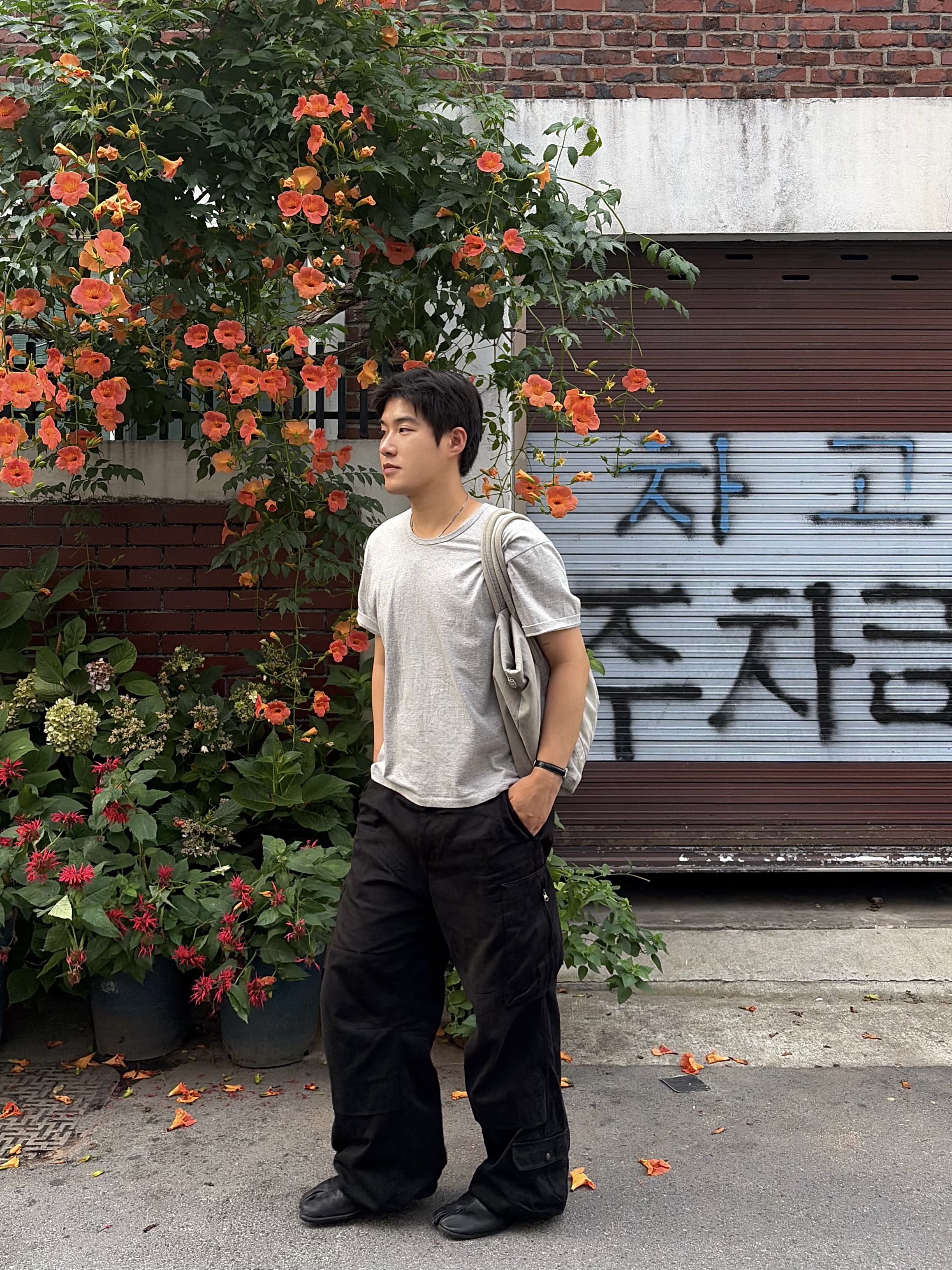 Hatchingroom Zip Cargo Work Pants Black 착용 스타일 - 3