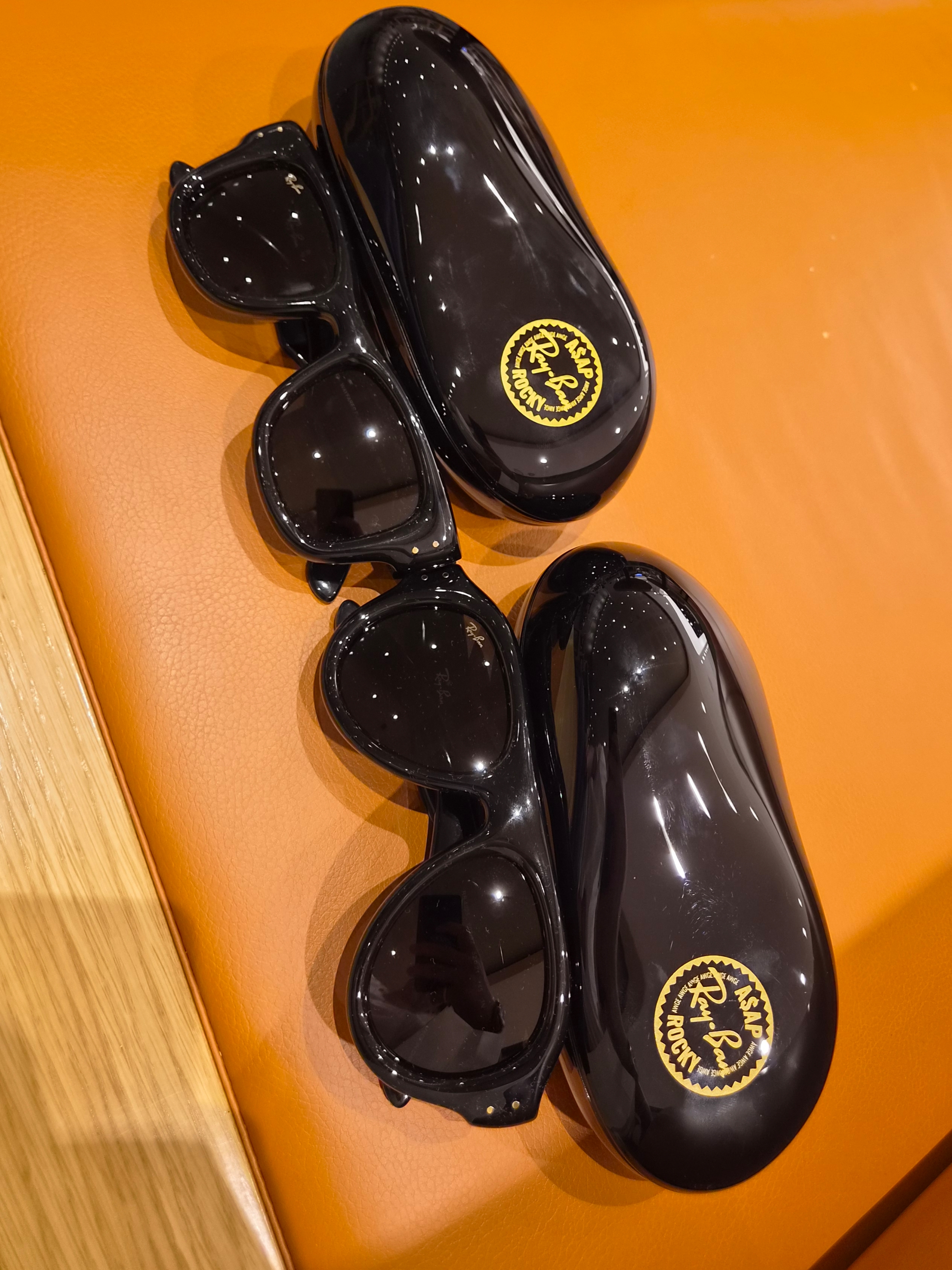 Ray-Ban Aviator Puffer Polished Black Frame Ultra Black Lense High Bridge Fit, Ray-Ban x A$AP Rocky Wayfarer Puffer Polished Black Frame Ultra Black Lense High Bridge Fit 착용 스타일