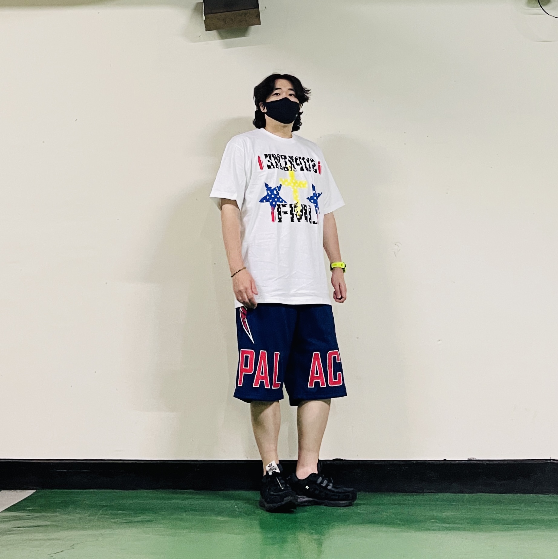 Adidas x Song for the Mute Shadowturf Core Black Night Grey, Palace Lightning Basketball Short Navy Red - 26SS 착용 스타일 - 2