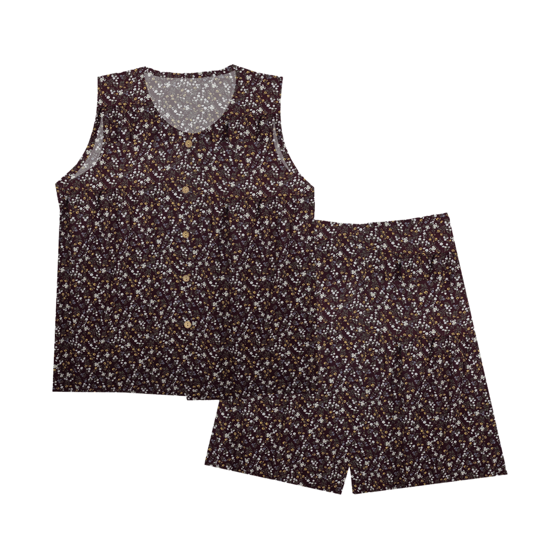 [3% 적립] 에이원 자연인견 플라워 민소매 잠옷 상하세트 브라운([3% 적립] Aone Rayon Floral Sleeved Pajama Set Brown)