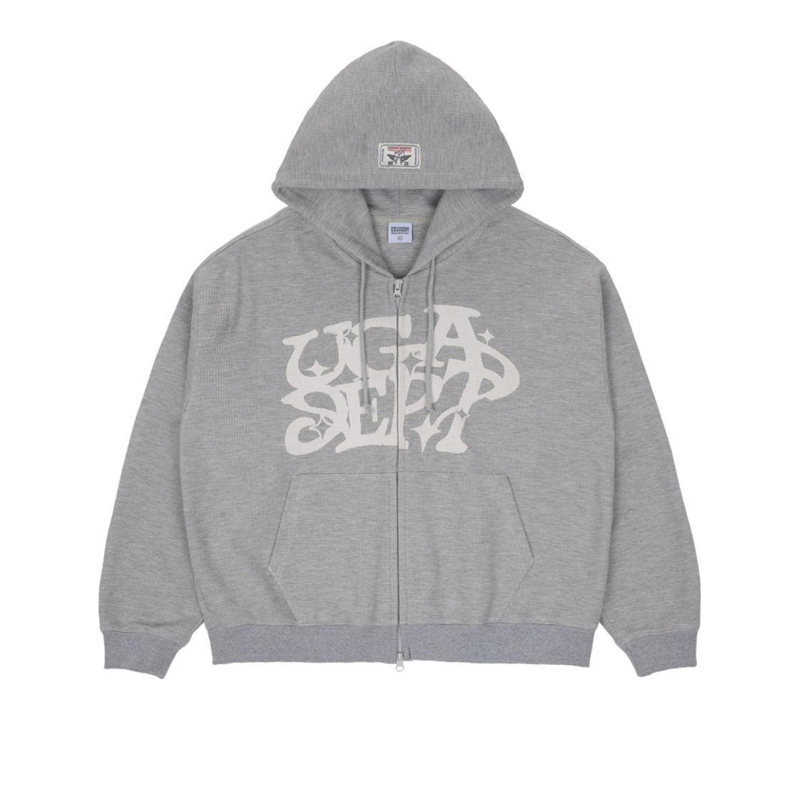 BUQZPAS886MR UNIVERSE GARMENT Graffiti Waffle Hood Zip-Up Melange Grey
