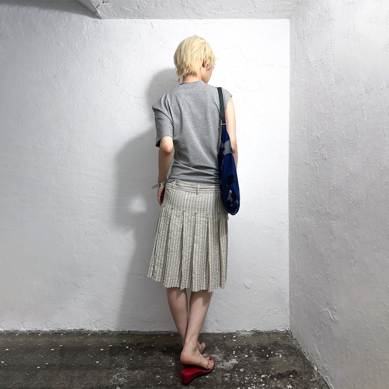 스틸레써디 로우 헴 스트라이프 플리츠 스커트 베이지(Still Lethardy Raw Hem Stripe Pleated Skirt Beige) - 6