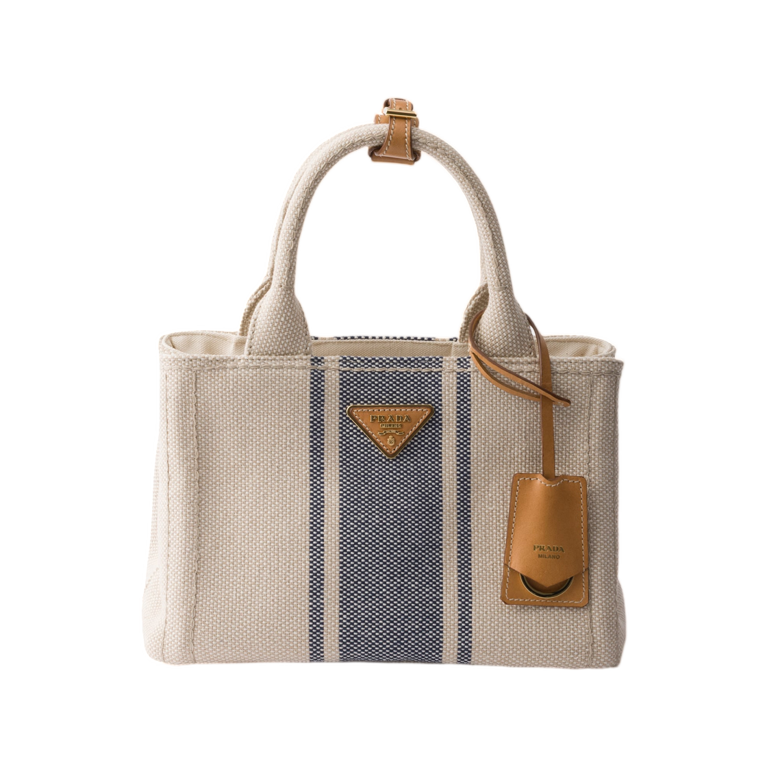 1BG464-2ZQG-F0Z12 Prada Jardiniere Small Cotton Canvas Bag Beige Baltic Blue