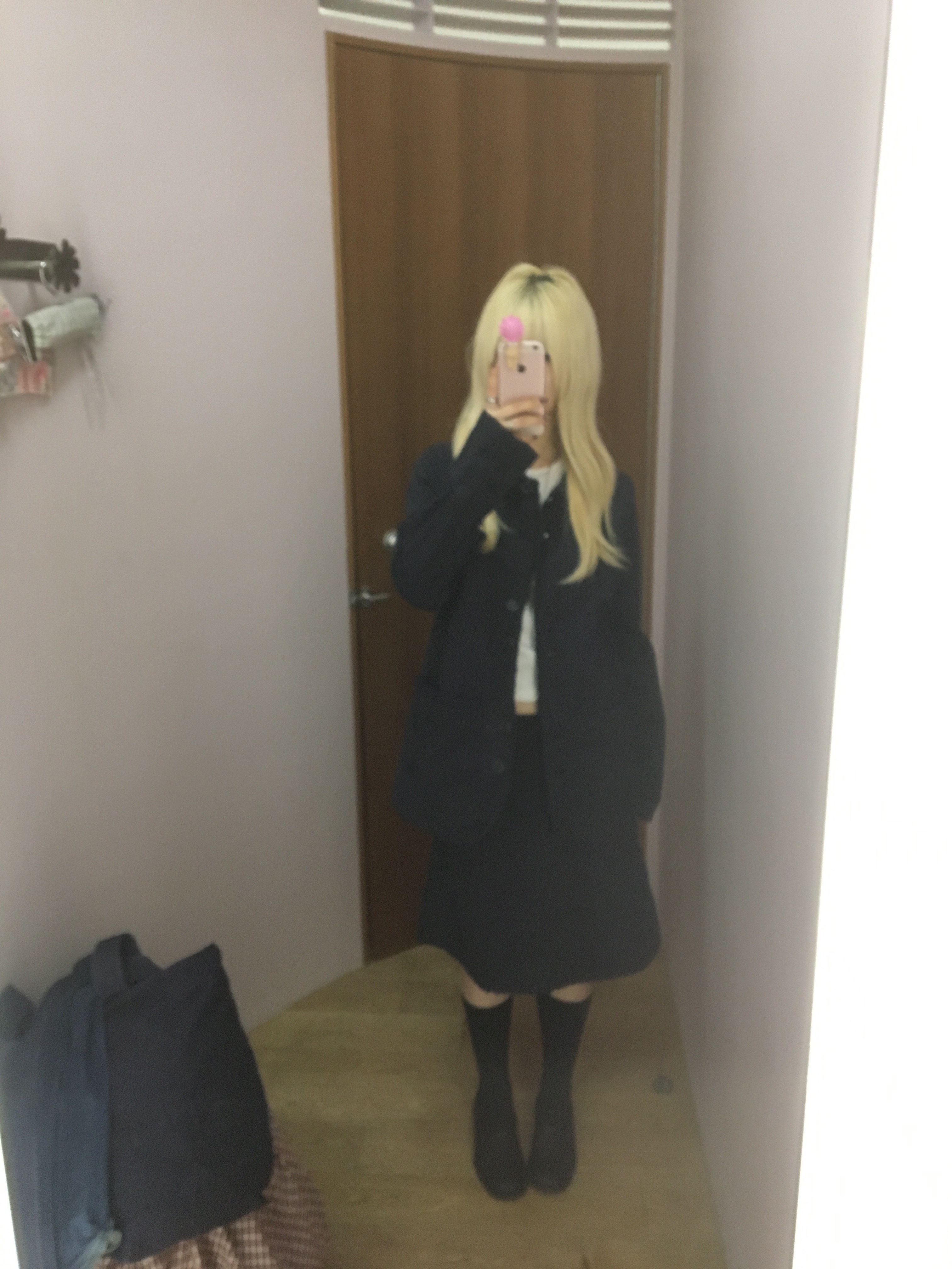 COYSEIO Raw Edge Cotton Jacket Navy, COYSEIO Raw Edge Cotton Skirt Navy 착용 스타일