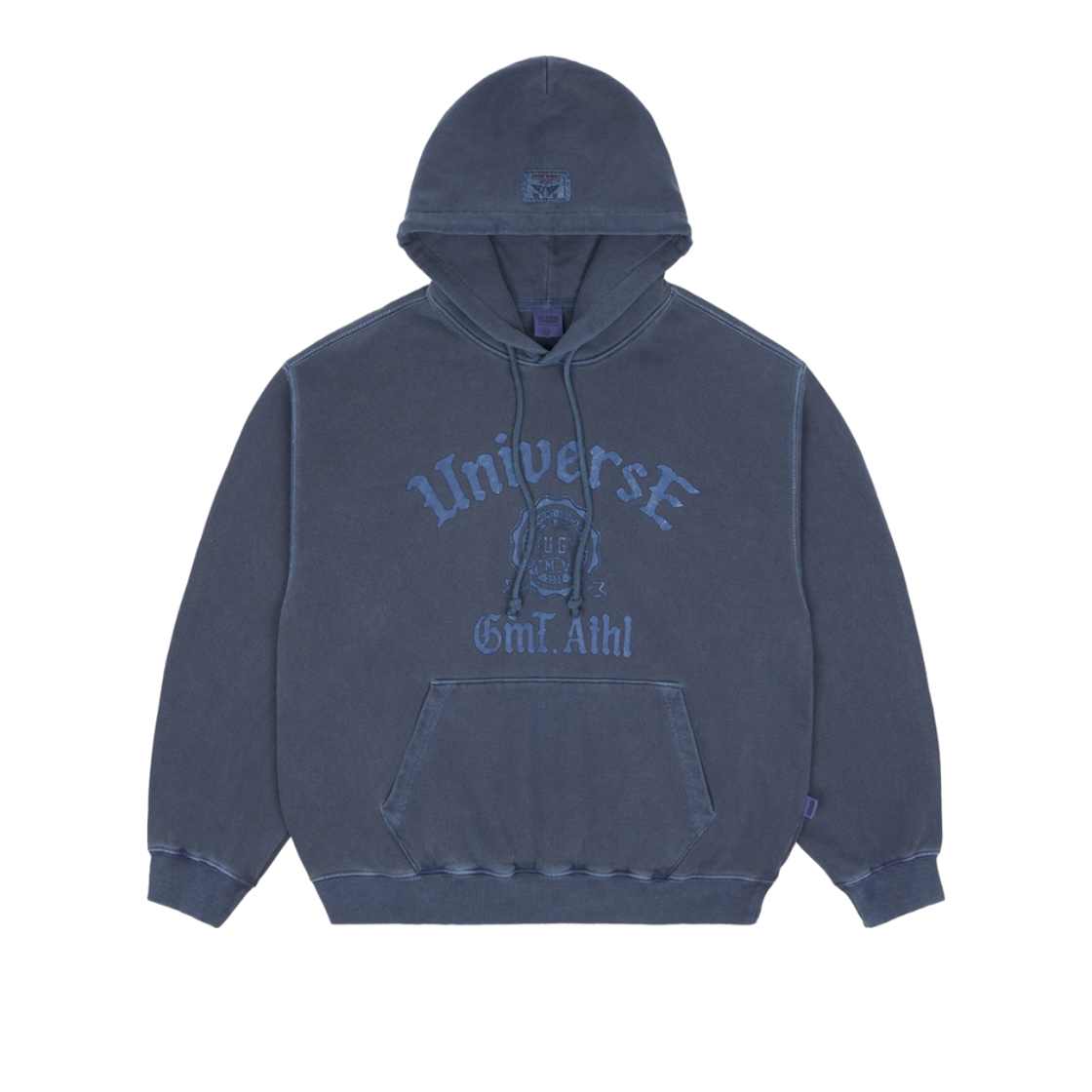 유니버스 가먼트 피그먼트 다잉 로고 후드 네이비(UNIVERSE GARMENT Pigment Dyeing Logo Hoodie Navy)