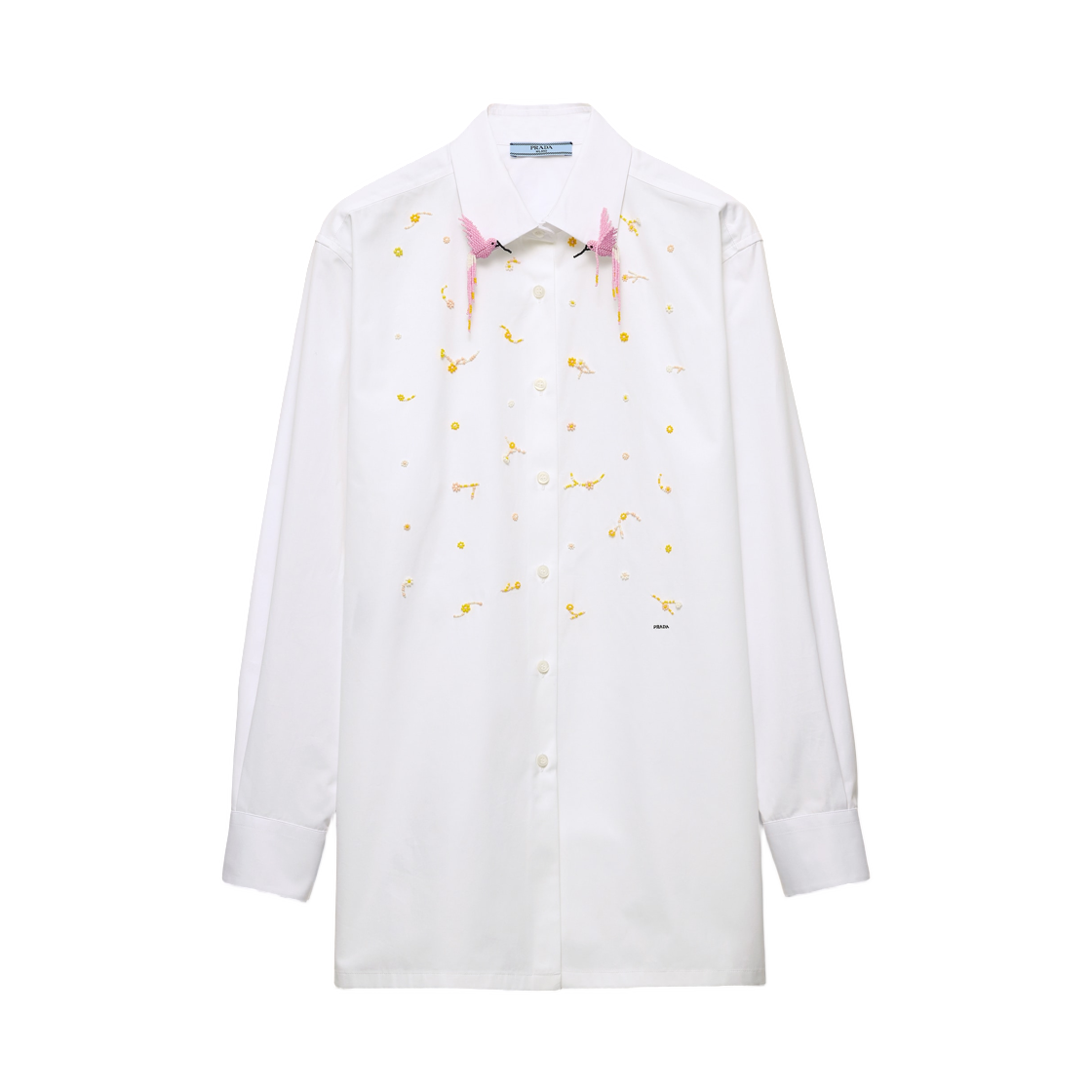 P445JR-1917-F0009 (W) Prada Embroidered Poplin Shirt White