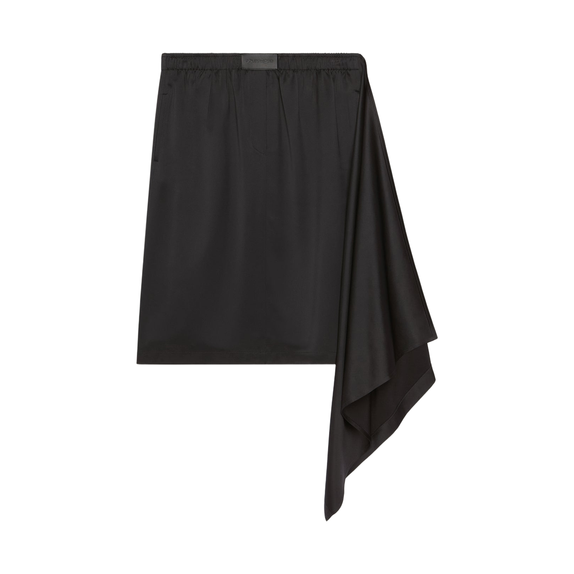 (W) 꾸레쥬 드레이프 사틴 스커트 블랙((W) Courreges Draped Satin Skirt Black)