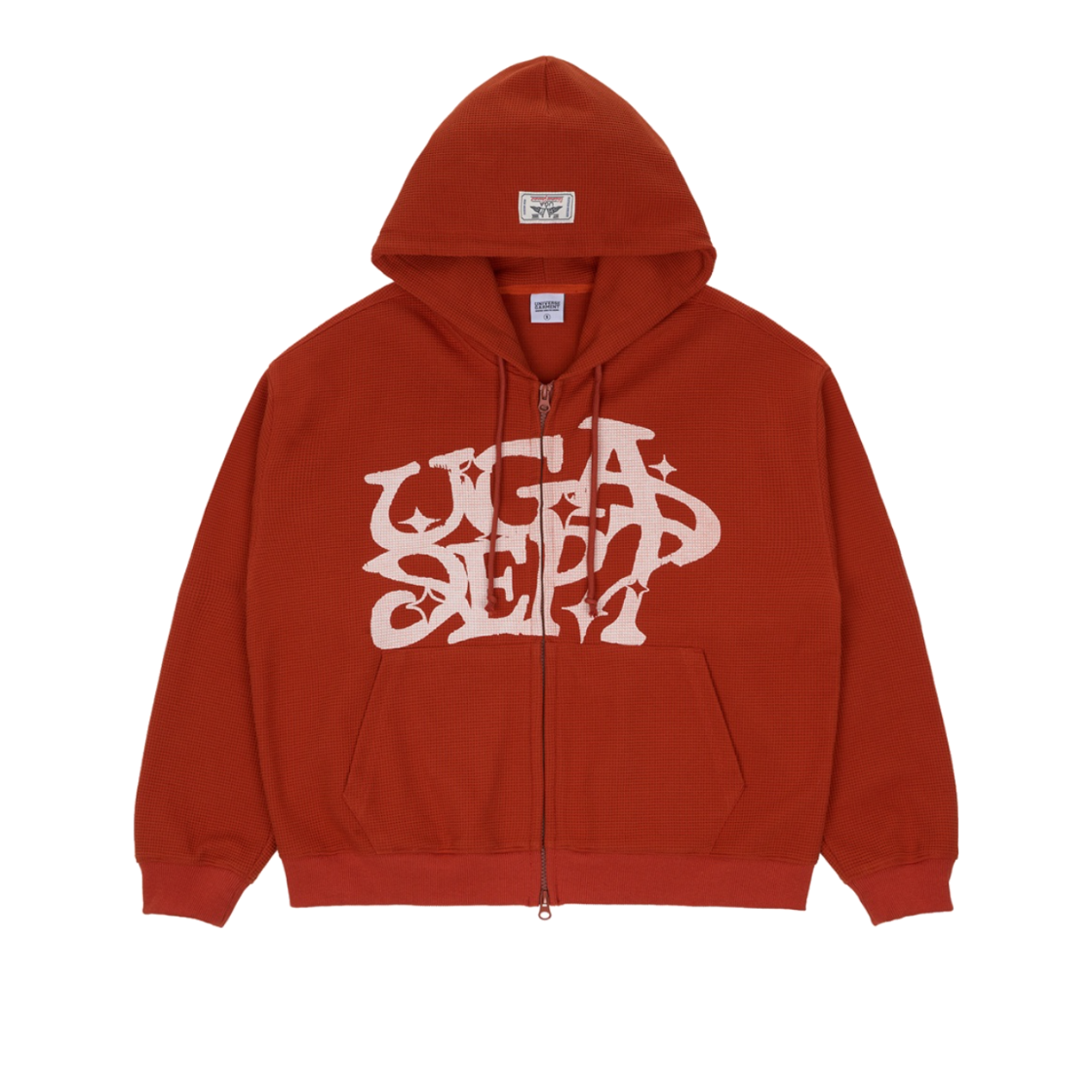 BUQZPAS886OR UNIVERSE GARMENT Graffiti Waffle Hood Zip-Up Orange