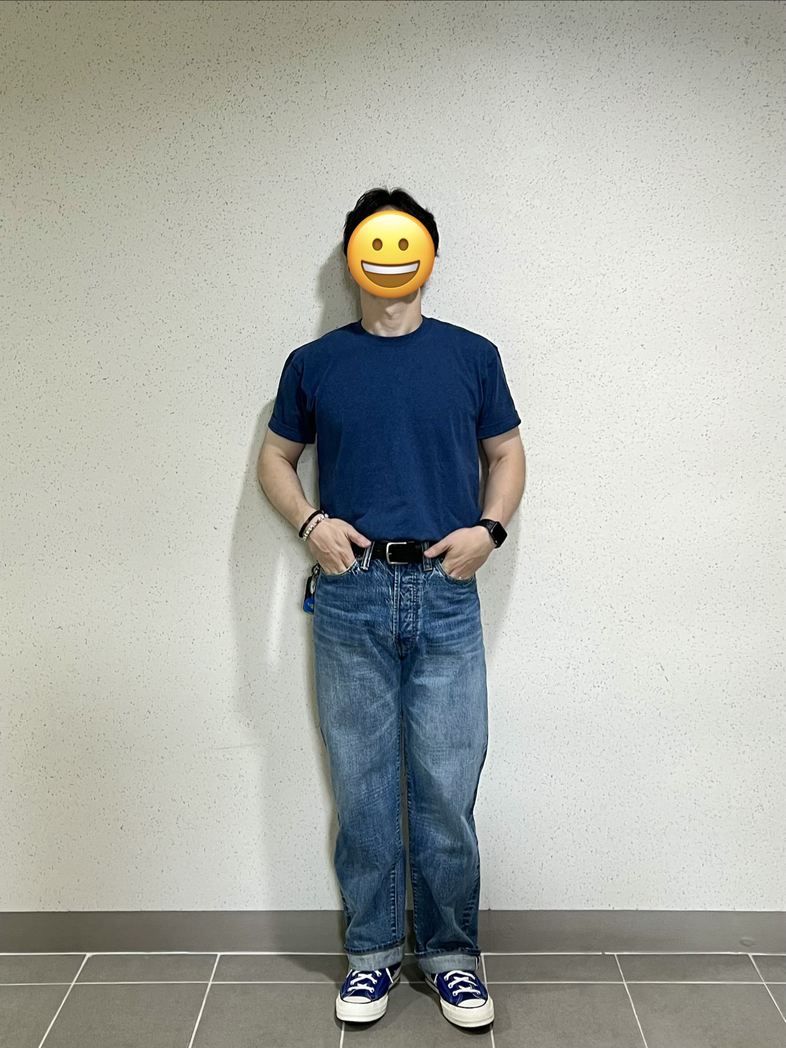 Outstanding 40S Selvedge Straight Pants Light Blue, Converse Chuck 70 Ox Vintage Canvas Rush Blue 착용 스타일 - 2