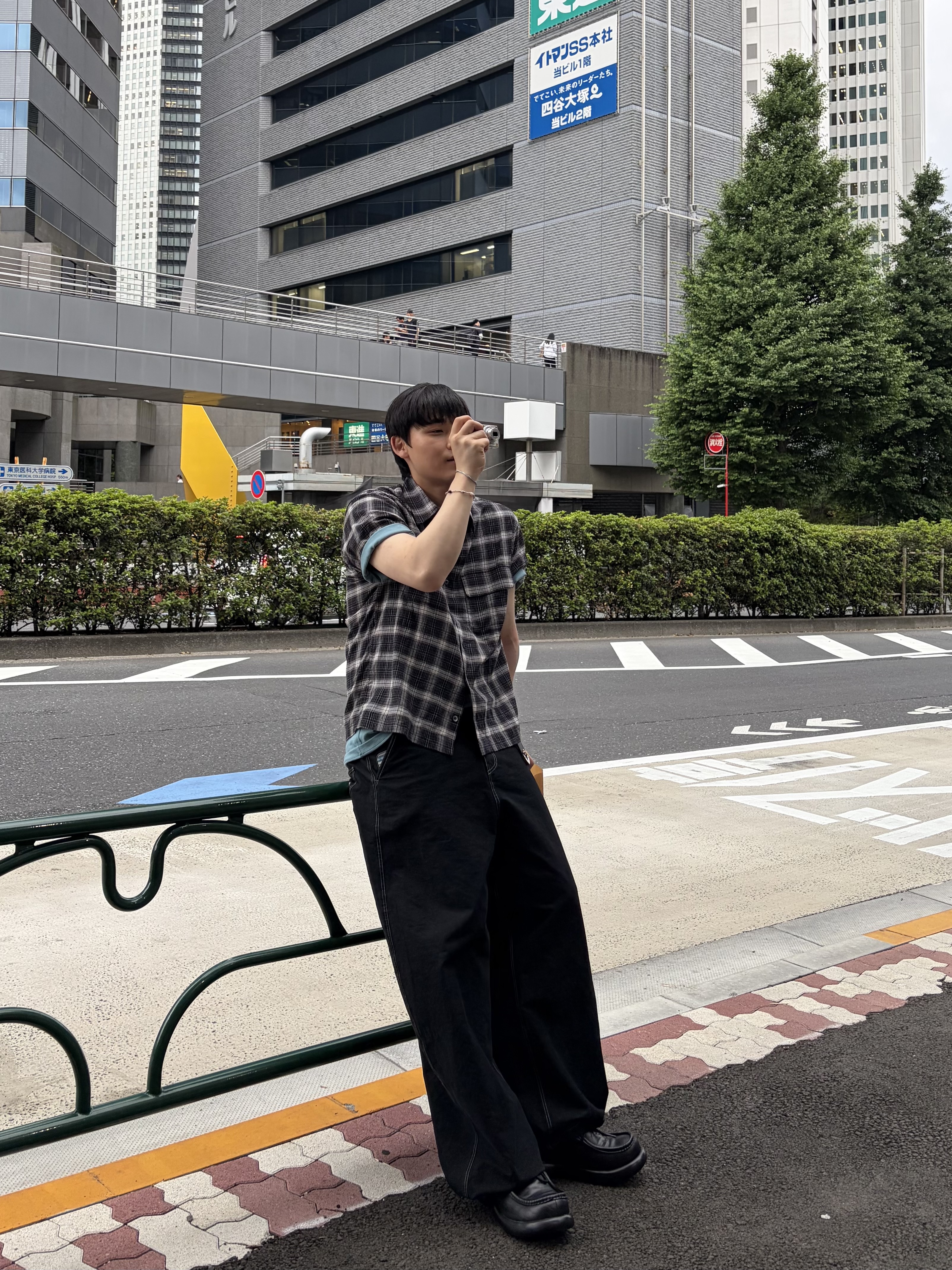 noun Crop Check Shirts Black 착용 스타일 - 2