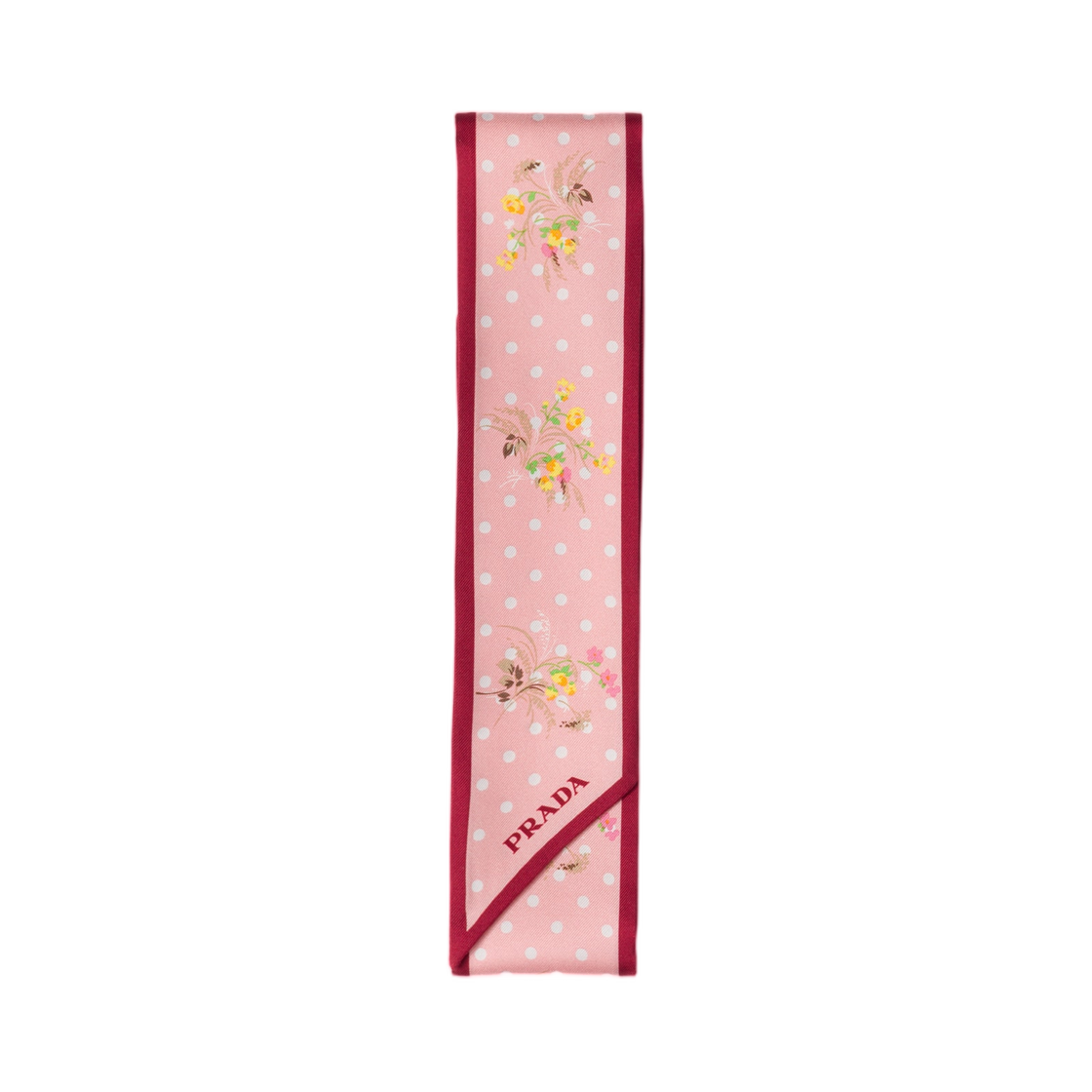 1FF008-2ZOW-F031H Prada Printed Silk Twill Skinny Scarf Pink Sand