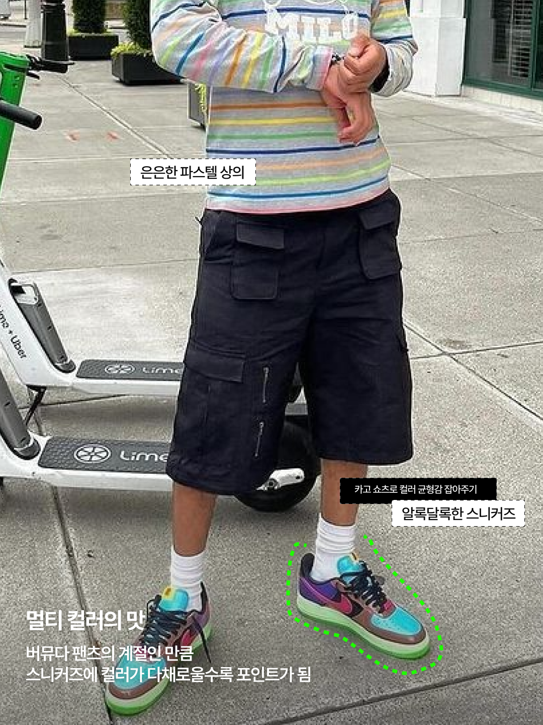 Adidas x BAPE Adizero EVO SL Core White Metallic Gold, Adidas x BAPE Adizero EVO SL Green Multicolor 착용 스타일 - 3