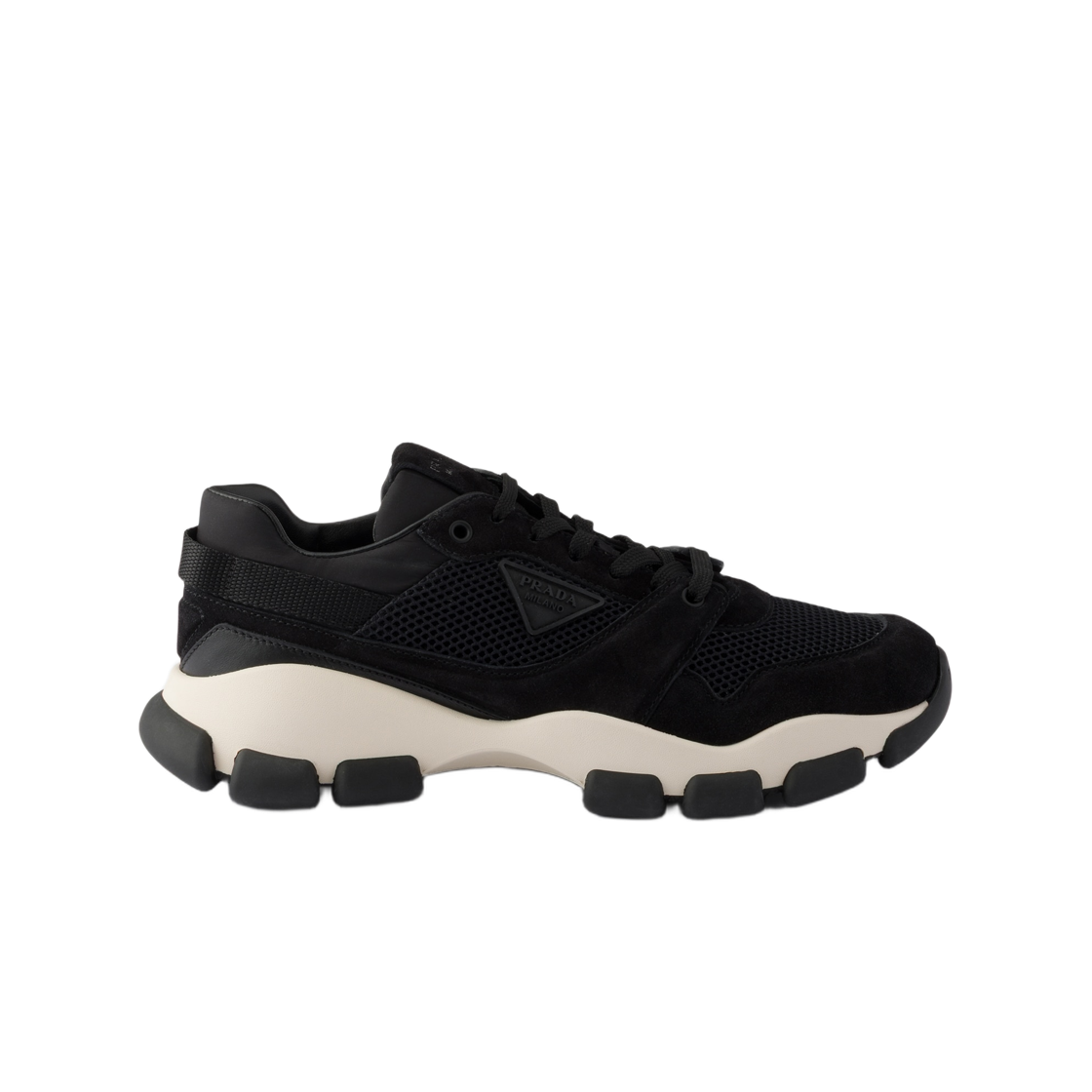 1E506O-3KU1-F0632 (W) Prada Mesh Fabric and Suede Sneakers Black
