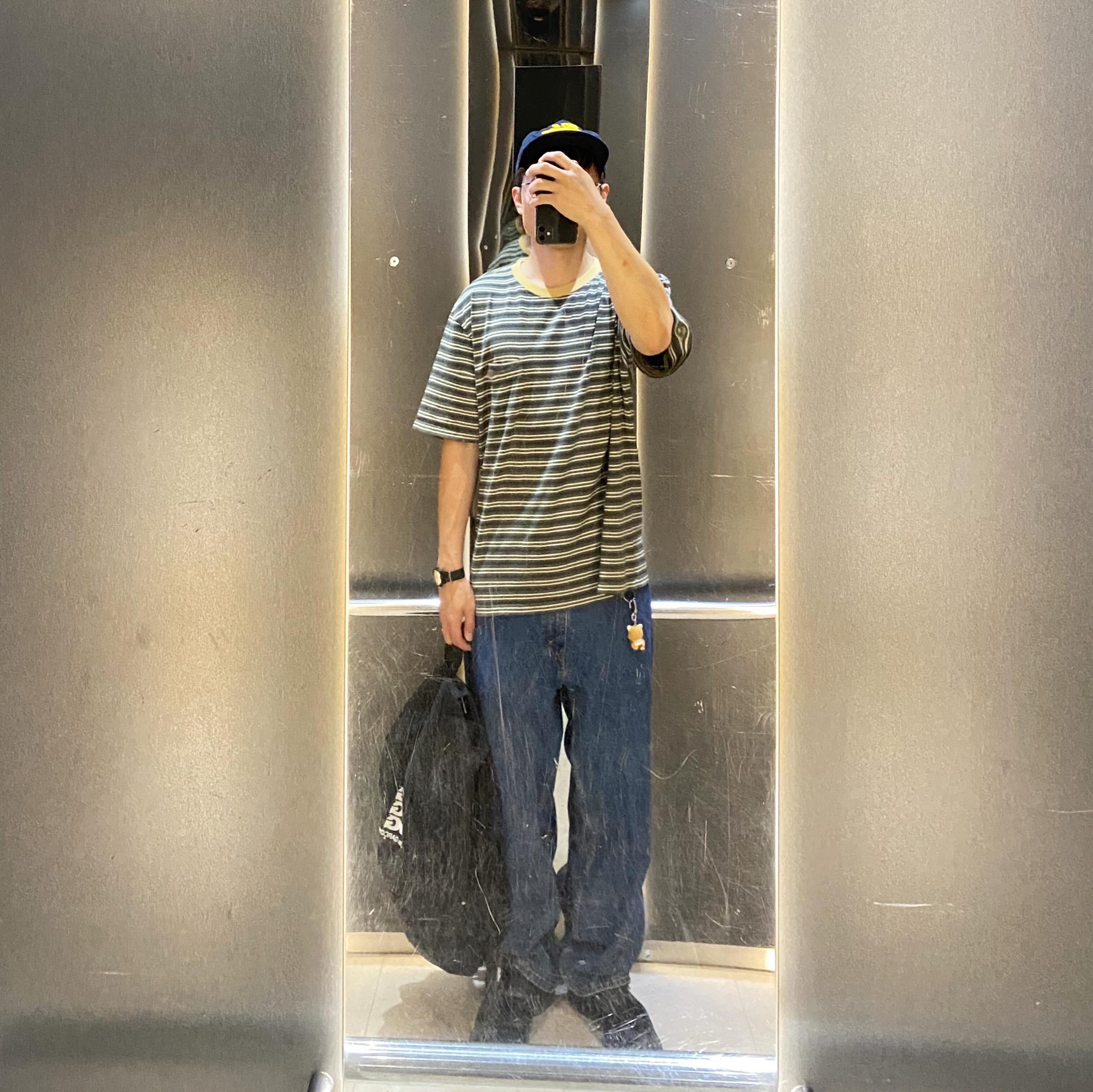 Aime Leon Dore Unisphere Evening Blue, CDG Backpack Black 착용 스타일