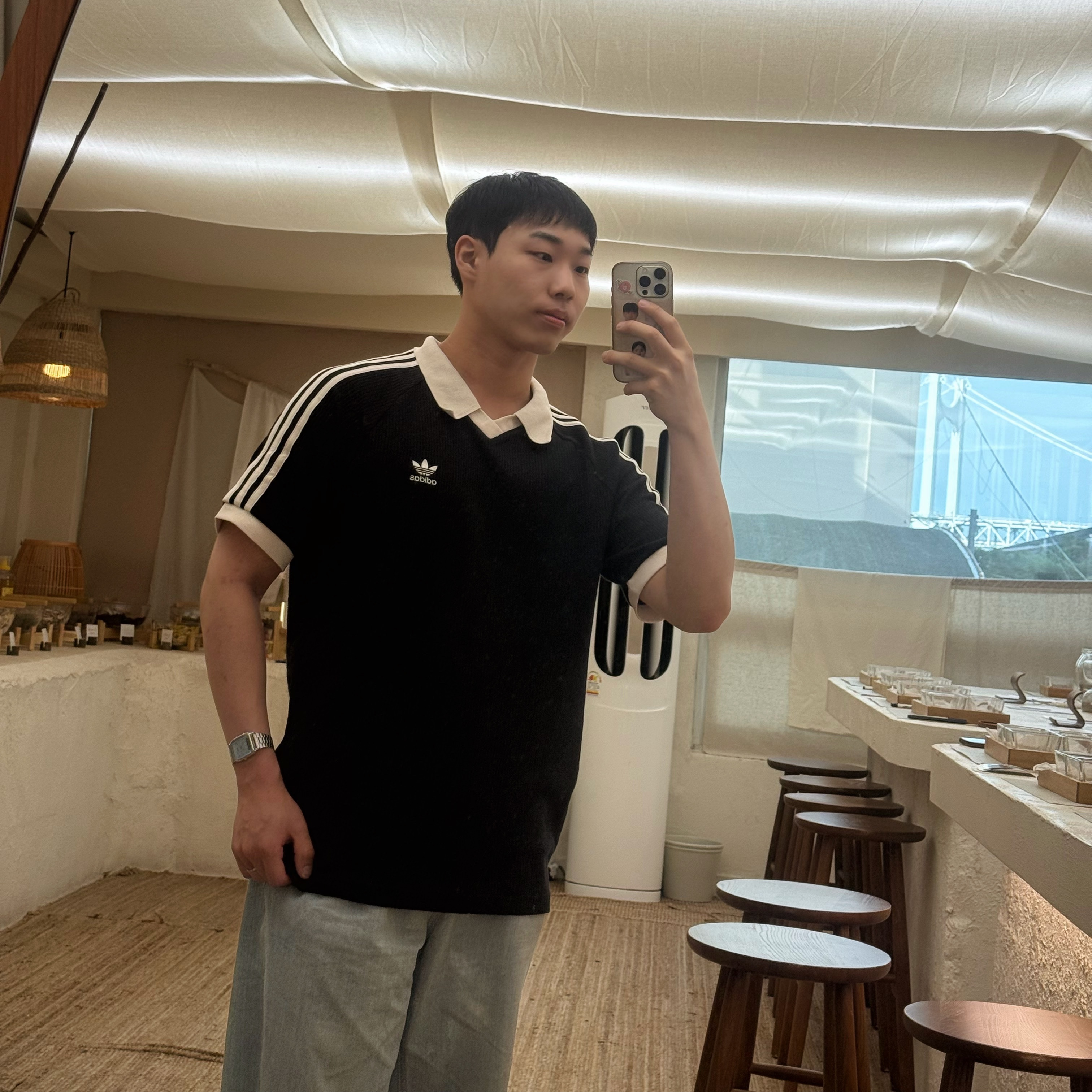Adidas Waffle Short Sleeve Polo Shirt Black - KR Sizing 착용 스타일 - 2
