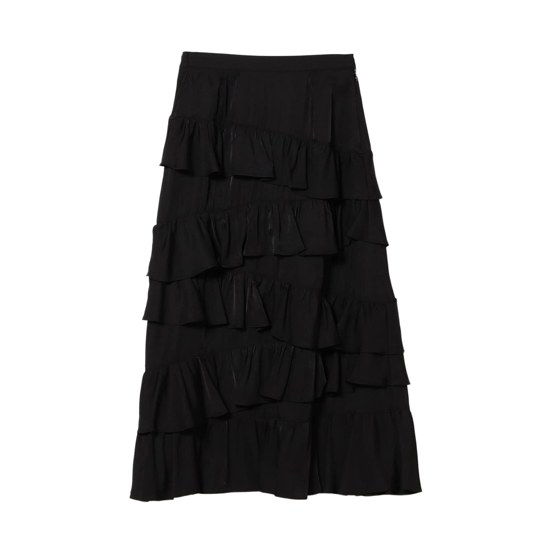 (W) 레이 빔즈 어시메트리컬 프릴 티어드 스커트 블랙((W) Ray Beams Asymmetrical Frill Tiered Skirt Black)