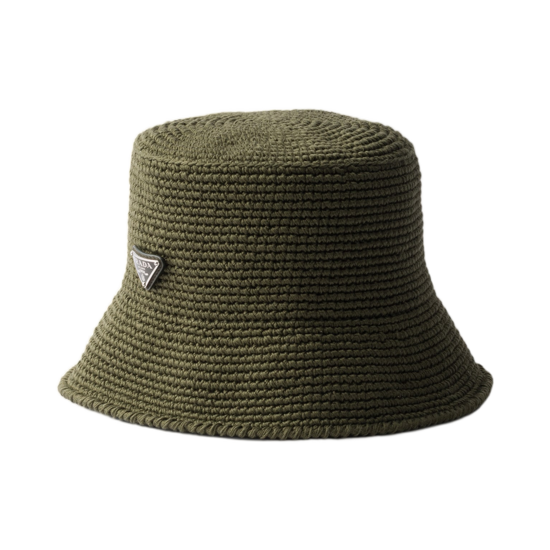 2HC137-2HGN-F0393 Prada Crochet Bucket Hat Olive Green