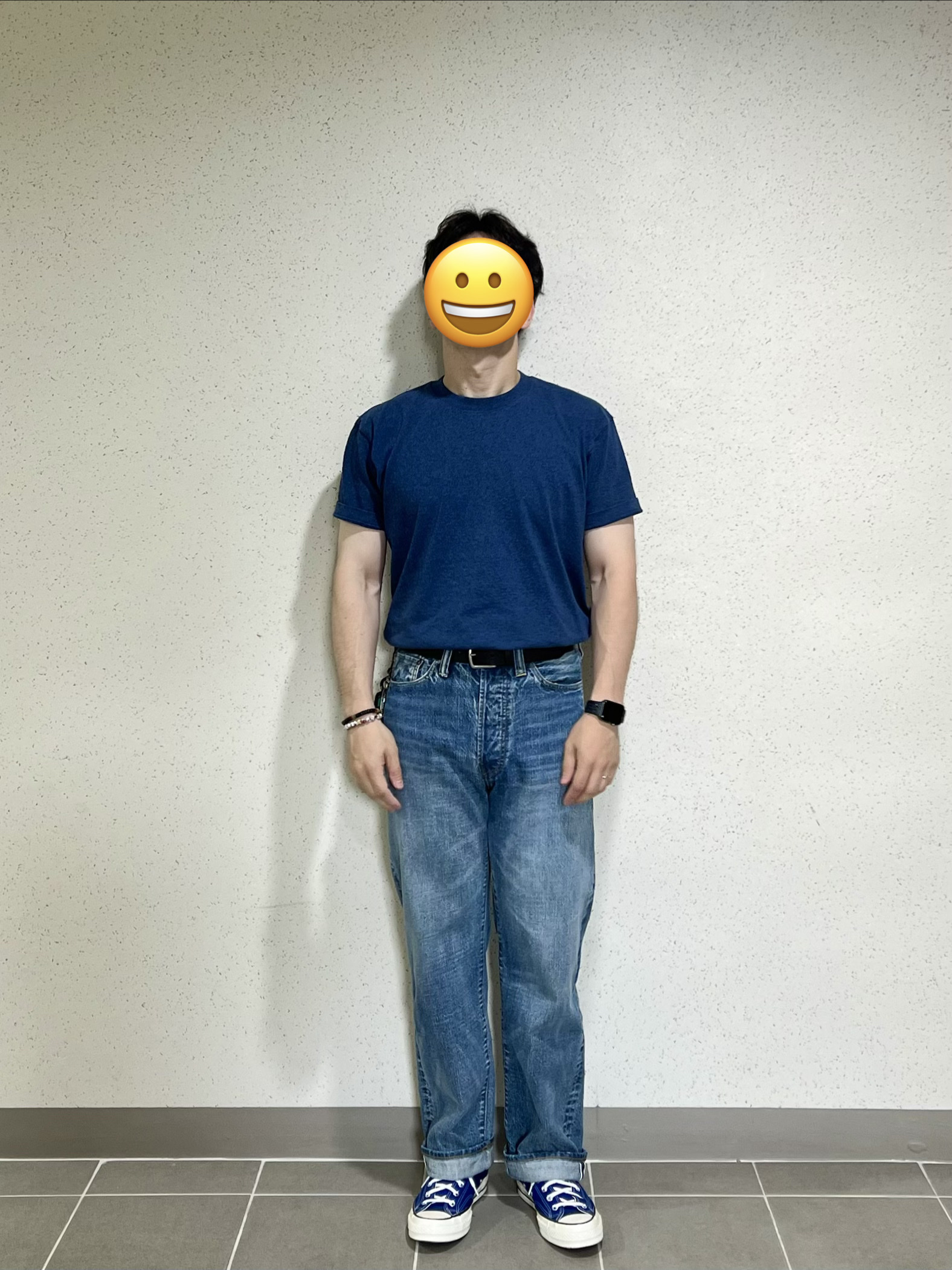 Outstanding 40S Selvedge Straight Pants Light Blue, Converse Chuck 70 Ox Vintage Canvas Rush Blue 착용 스타일 - 1