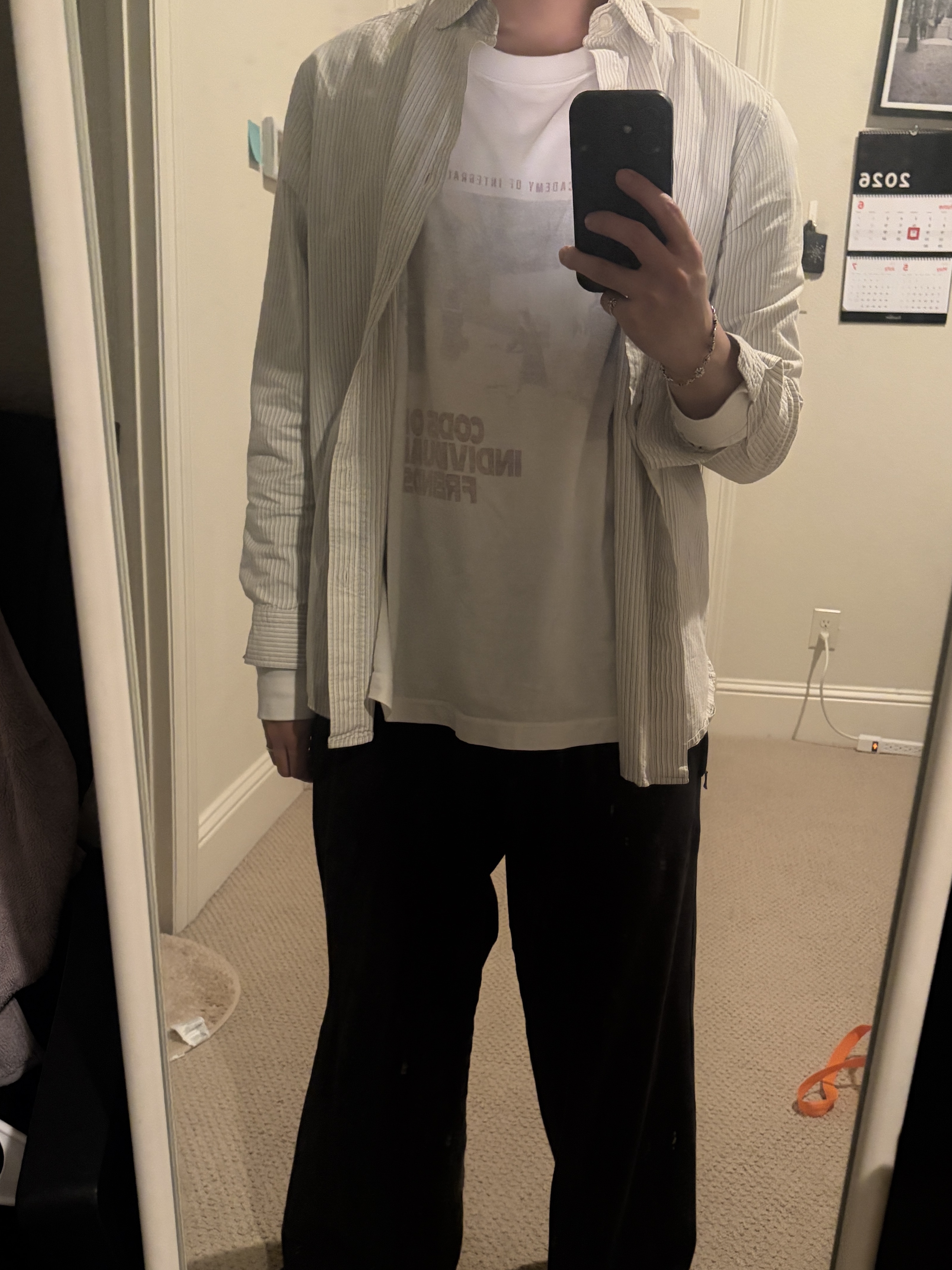 Uniqlo x JW Anderson Oxford Oversized Shirt Striped Off White, [프리오더] Polyteru 925 Silver Bracelet 001 (Cross & Hanabi Lemon) 착용 스타일 - 2