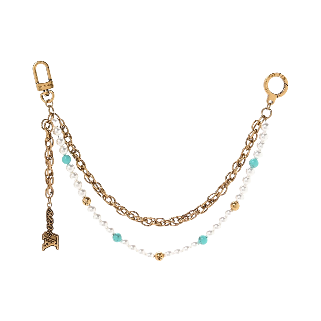 M02097 Louis Vuitton Pearls Chain Belt and Bag Charm Multi Color