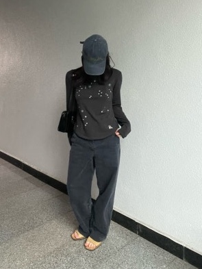 Riomeu Stellance Long Sleeve Charcoal 착용 스타일 - 1