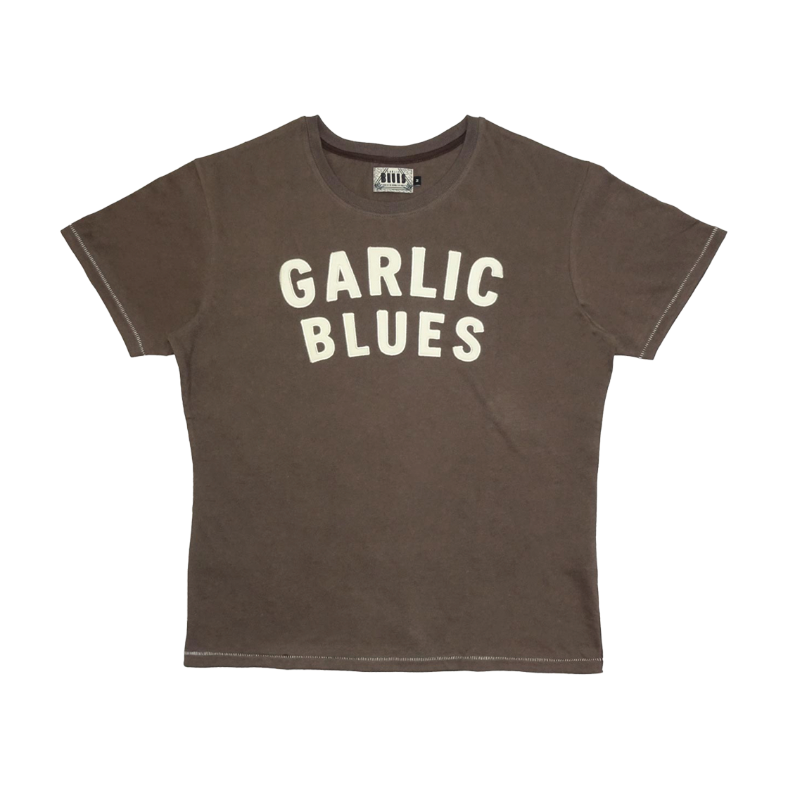 갈릭블루스 04 "갈릭 블루스" 아플리케 로고 티셔츠 브라운(GARLICBLUES 04 "Garlic Blues" Appliqué Logo T-Shirt Brown) - 1