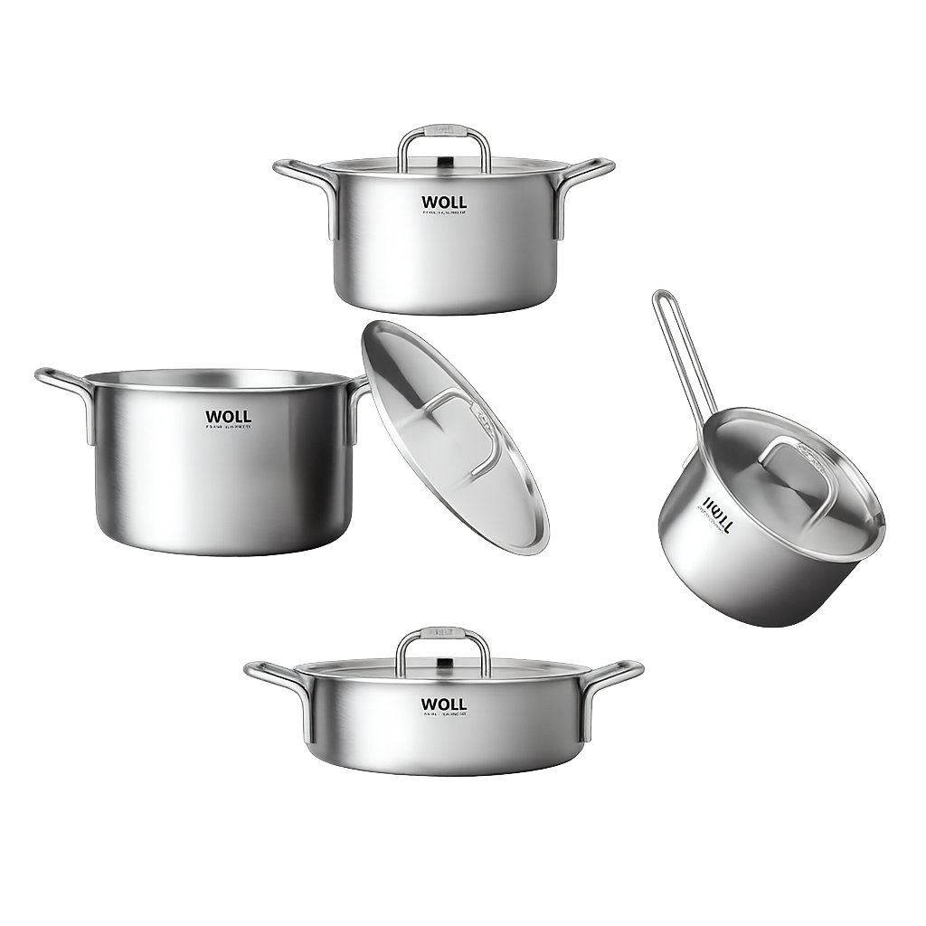 볼 셰프마스터 316 티타늄 통7중 4종세트(편수18+양수20+양수24+전골24)(WOLL Chef Master 316 Titanium 7‑Ply 4‑Piece Set (18cm Saucepan + 20cm Casserole Pot + 24cm Casserole Pot + 24cm Shallow Pot))