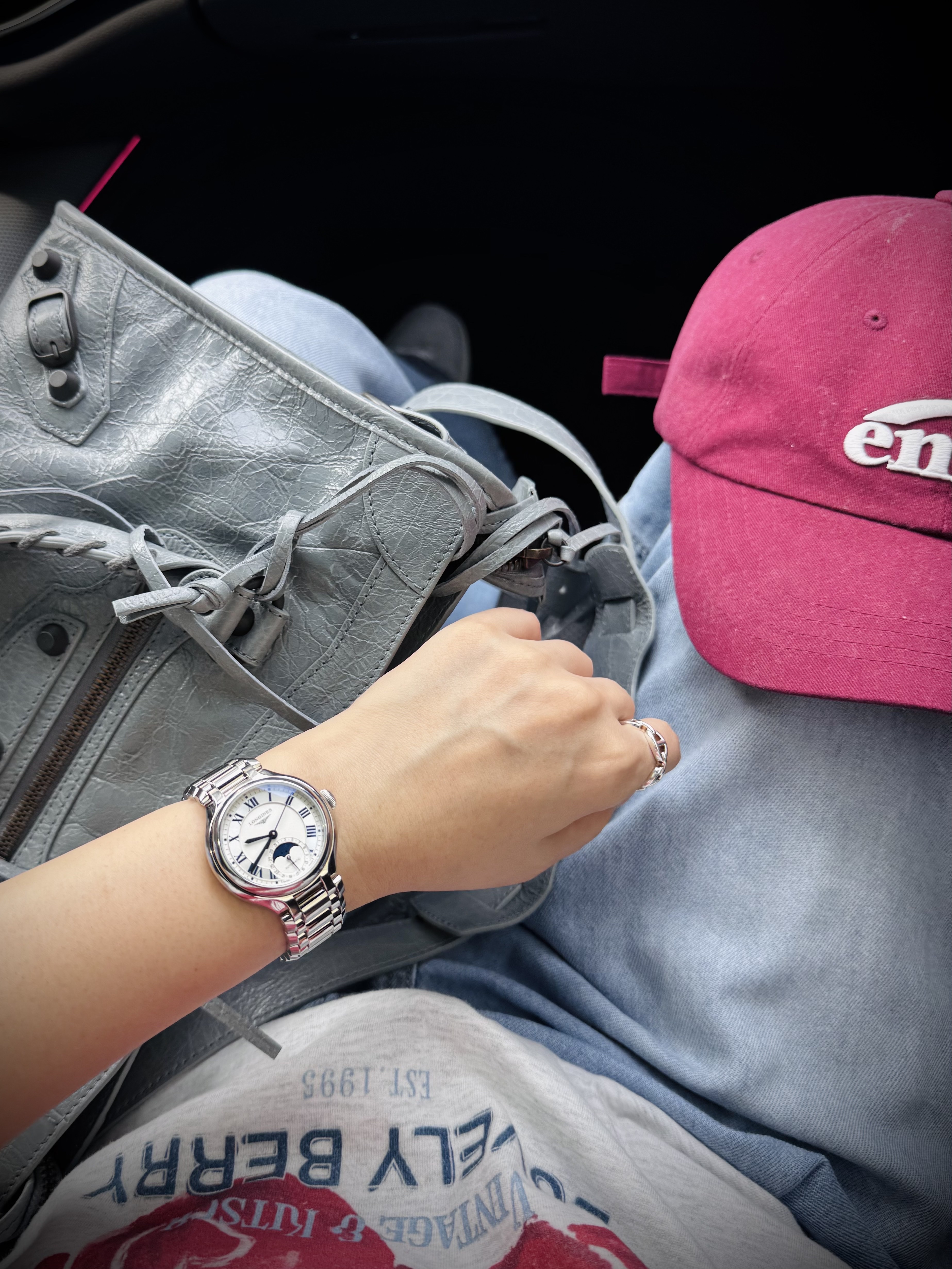 Balenciaga Le City Bag Small Blue Grey, (W) Longines Primaluna Moonphase Automatic 34mm Stainless Steel Silver 착용 스타일