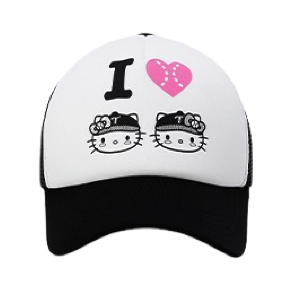 LG 트윈스 x 태닝 헬로 키티 러브 트윈 트러커캡 화이트 블랙(LG Twins x Tanning Hello Kitty Love Twins Trucker Cap White Black)