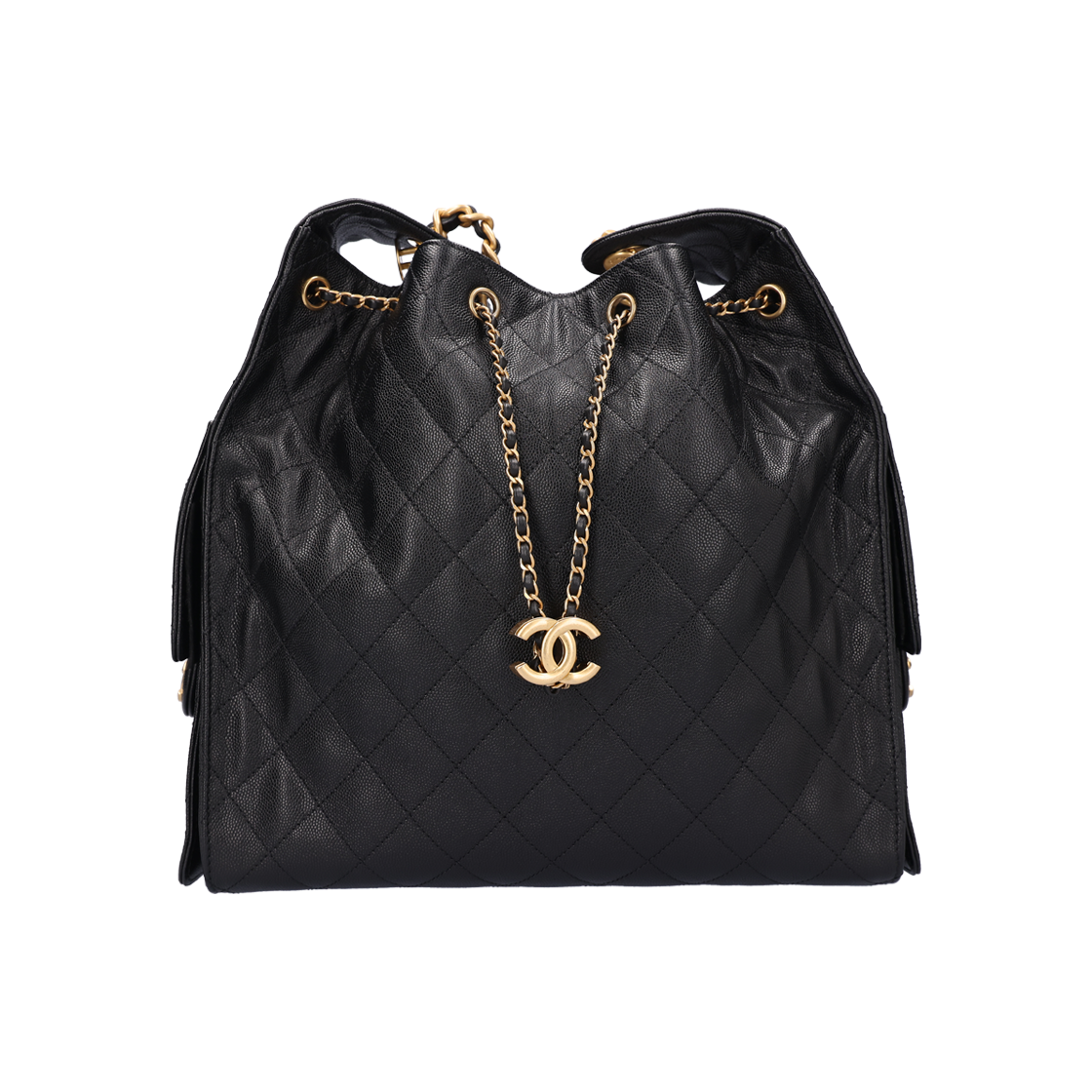 IT4SH2UDVCHT Chanel Medium Handbag Black Grained Calfskin Gold Hardware