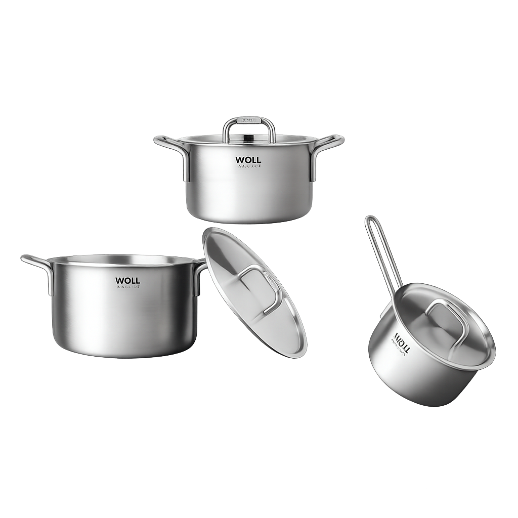 볼 셰프마스터 316 티타늄 통7중 냄비 3종세트(편수18+양수16+양수20)(WOLL Chef Master 316 Titanium 7‑Ply 3‑Piece Pot Set (18cm Saucepan + 16cm Casserole Pot + 20cm Casserole Pot))