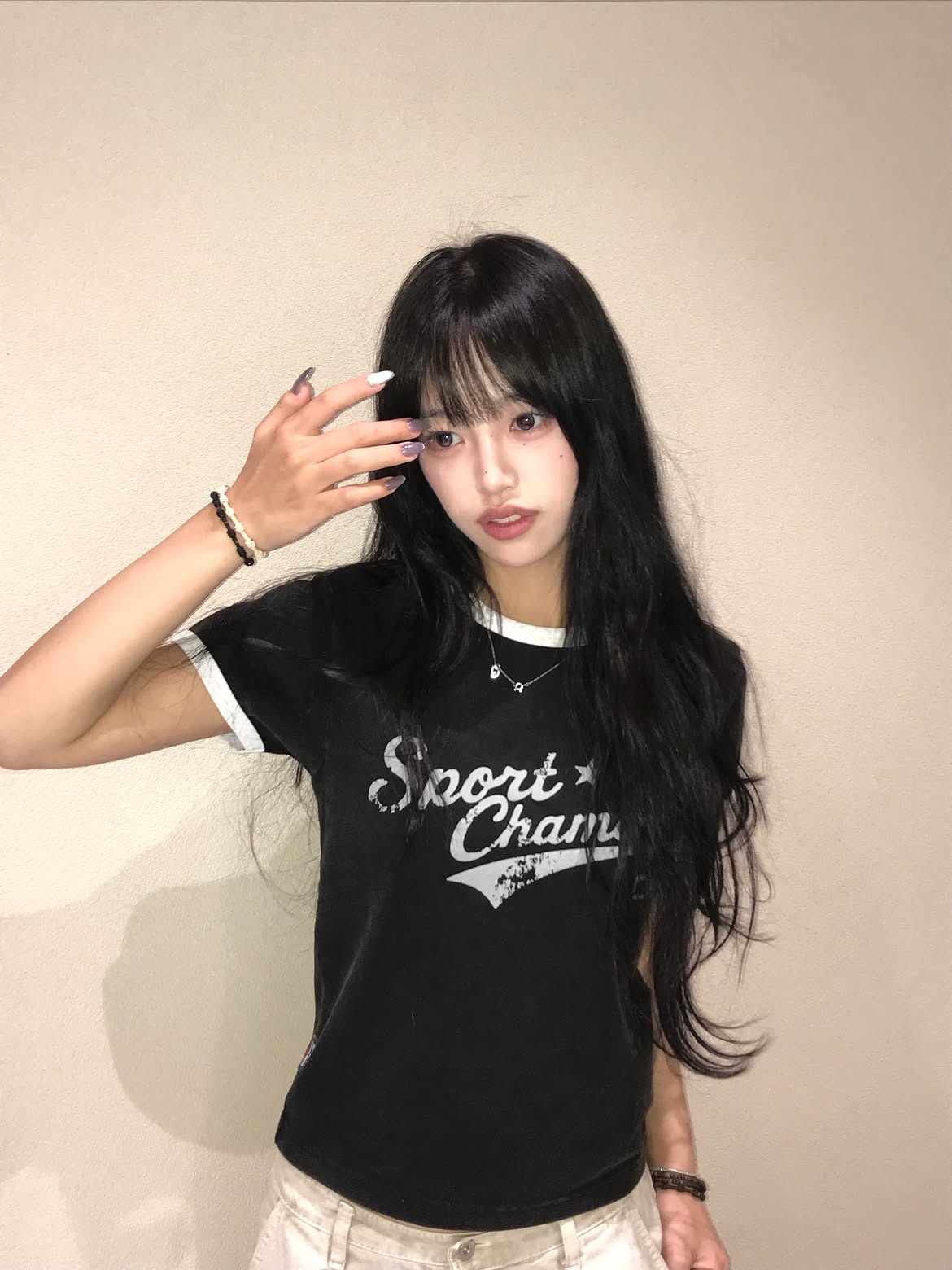 SPORT CHAMBER Active Logo T-Shirt BLACK 착용 스타일 - 2