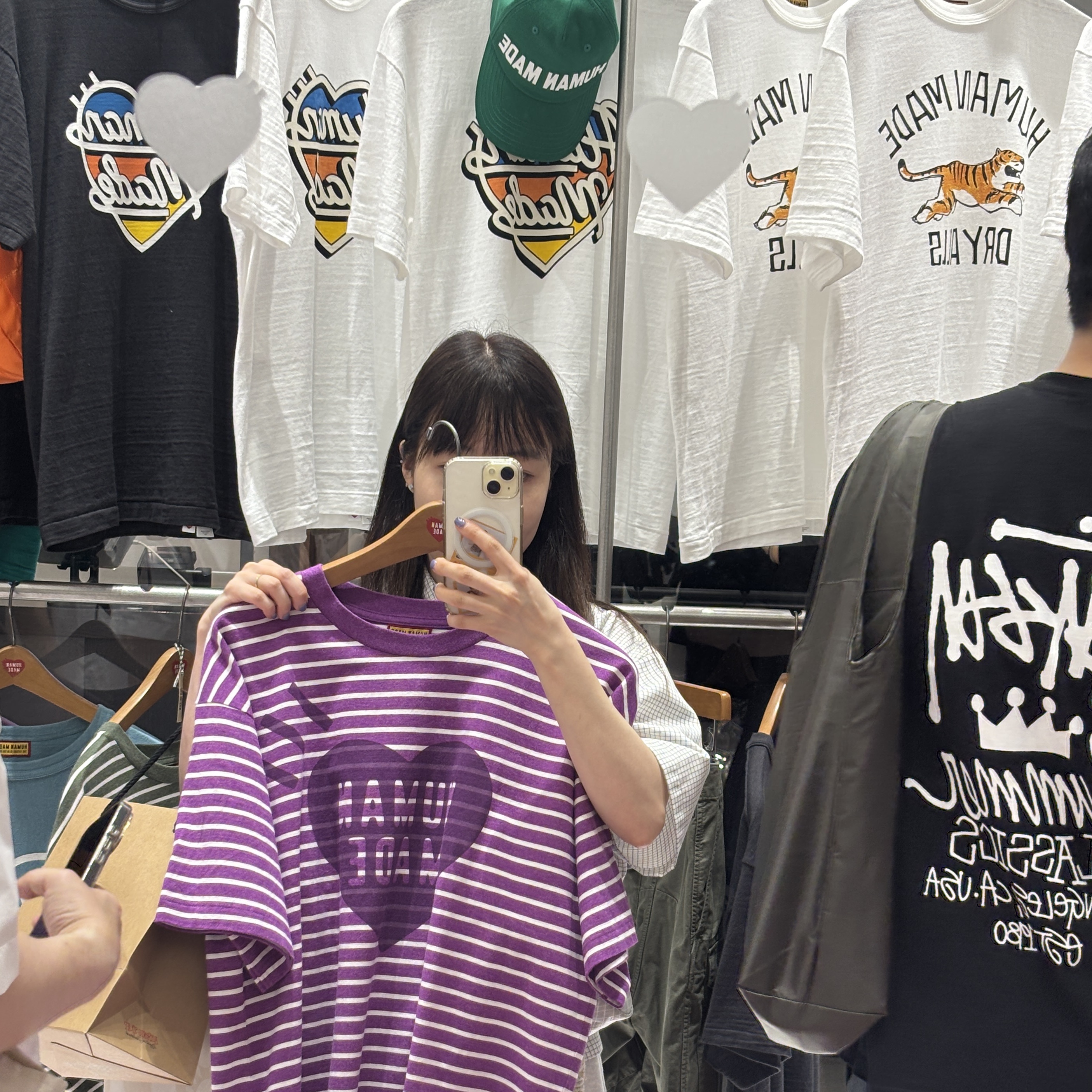 Human Made Striped Heart T-Shirt Purple, Human Made Striped Heart T-Shirt Navy 착용 스타일
