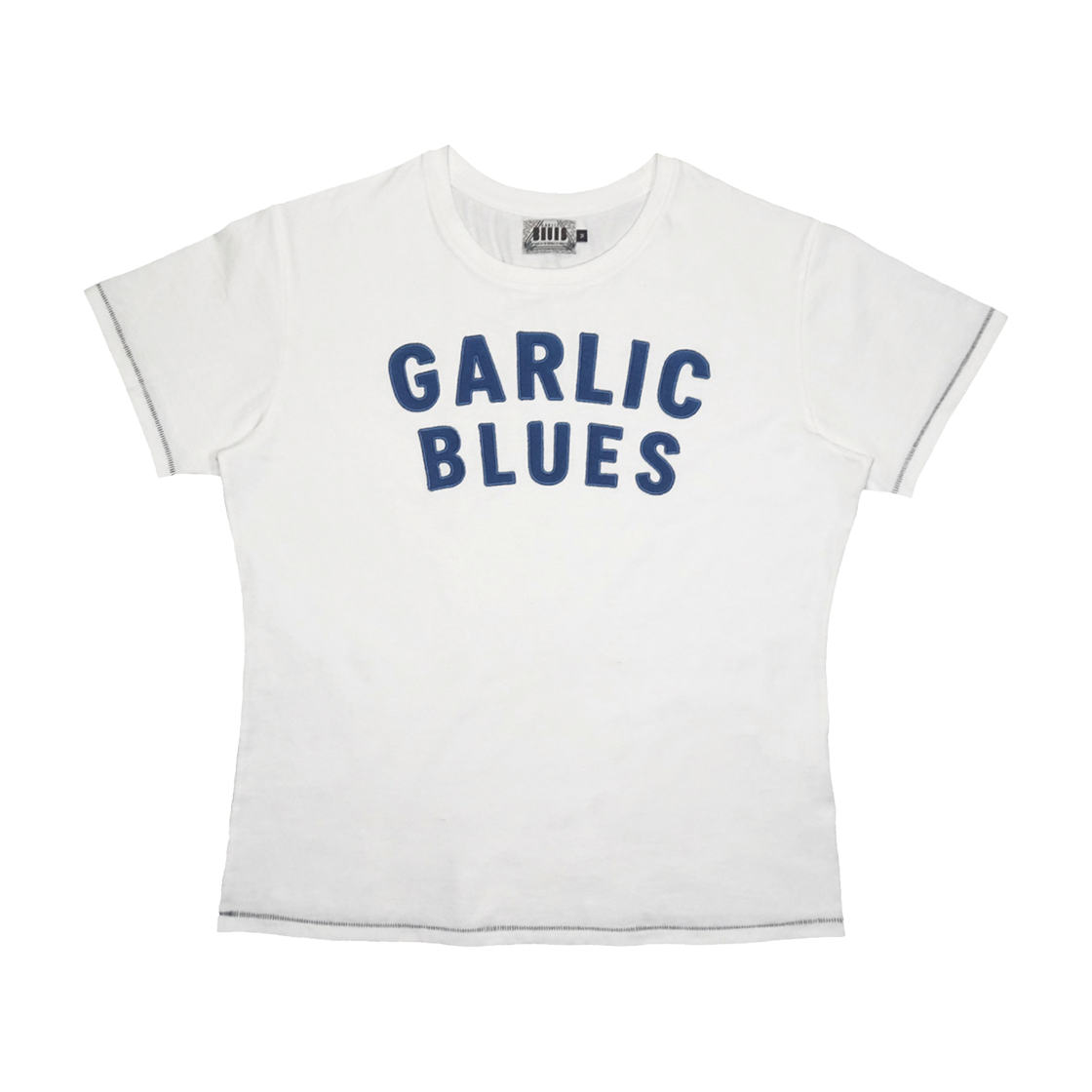 갈릭블루스 04 "갈릭 블루스" 아플리케 로고 티셔츠 화이트(GARLICBLUES 04 "Garlic Blues" Appliqué Logo T-Shirt White)