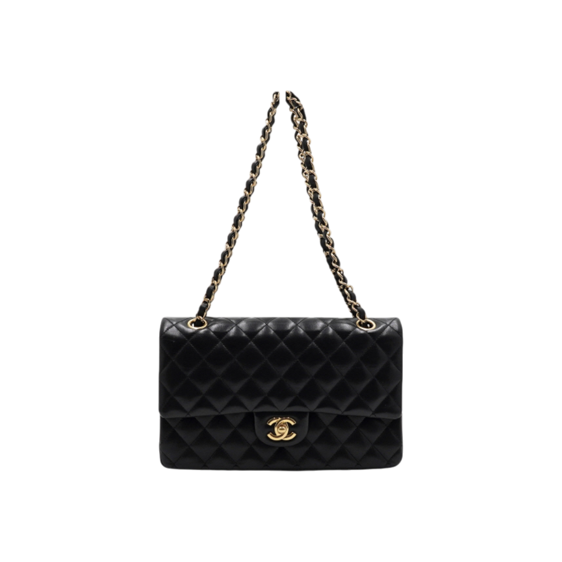 IT7KESNV65KN Chanel Black Lambskin Medium Flap Classic Gold Chain Shoulder Bag
