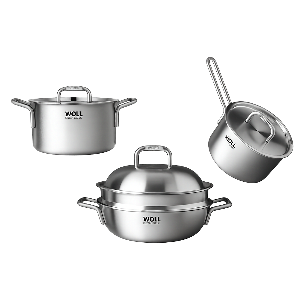 볼 셰프마스터 316 티타늄 통7중 3종세트(편수18+양수20+파티웍24)(WOLL Chef Master 316 Titanium 7‑Ply 3‑Piece Set (18cm Saucepan + 20cm Casserole Pot + 24cm Party Wok))